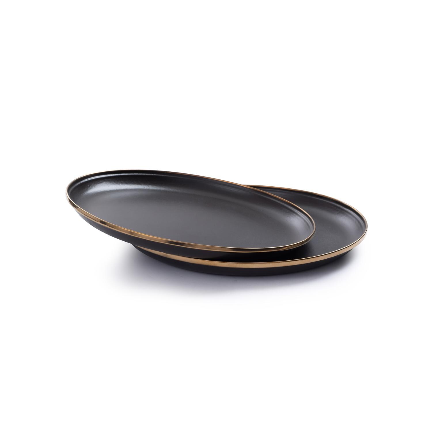 Barebones Living CKW-341 Enamel Deep Plate Set - Set of 2 - Charcoal - Side View thumbnail