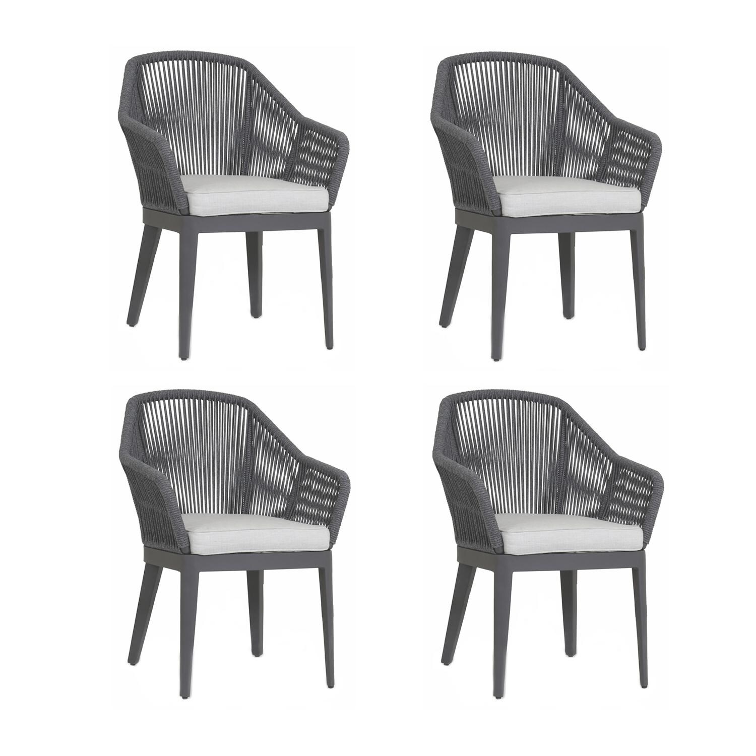 Sunset West - 4101-1-57005 (4) - Milano 4 Piece Olefin Rope & Aluminum Patio Dining Chair Set W/ Sunbrella Echo Ash Cushions thumbnail