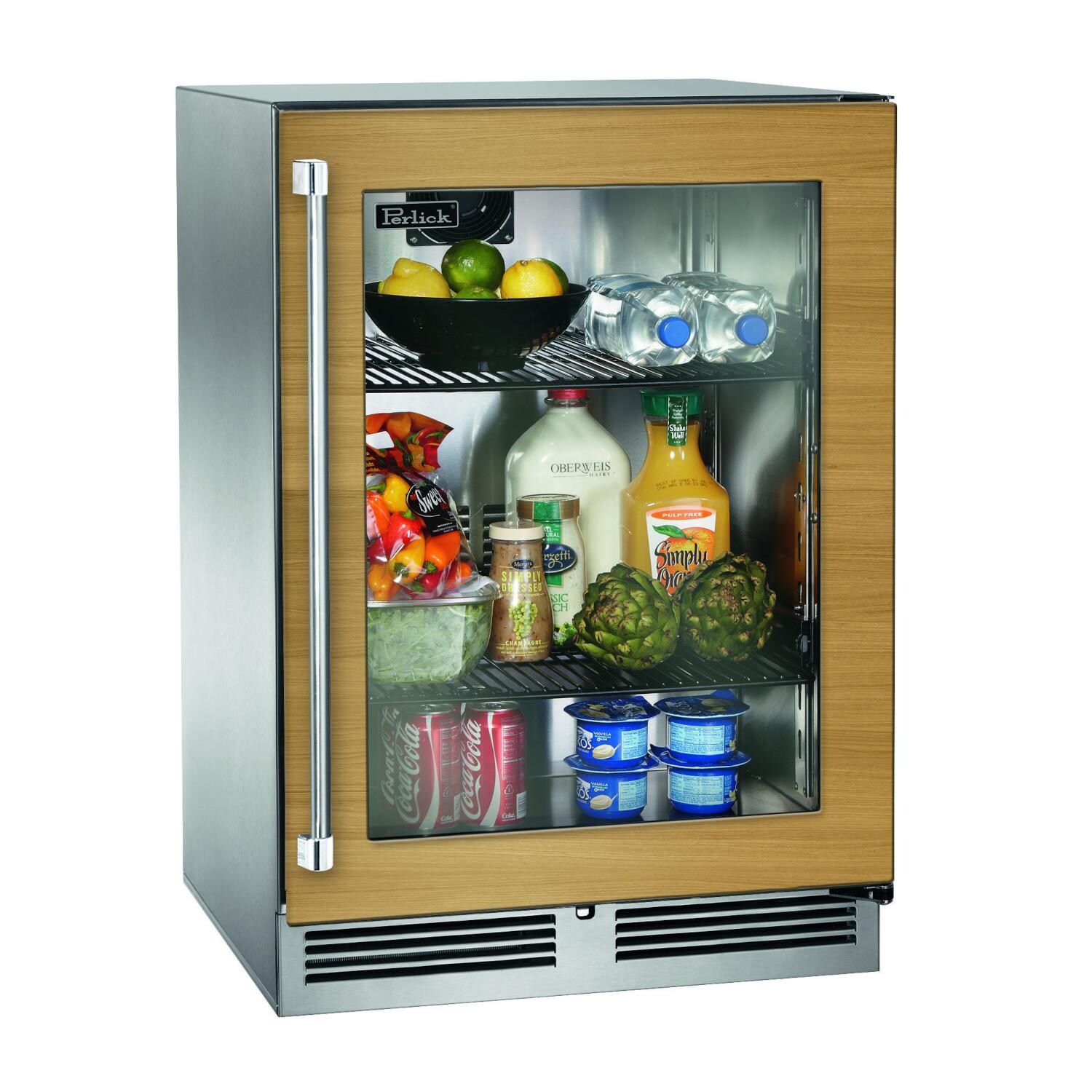 Perlick HH24RO-4-4RL 24-Inch Signature Series Shallow Depth Stainless Steel Panel Ready Glass Door Outdoor Refrigerator w/ Door Lock - Custom Light Wood Panel thumbnail