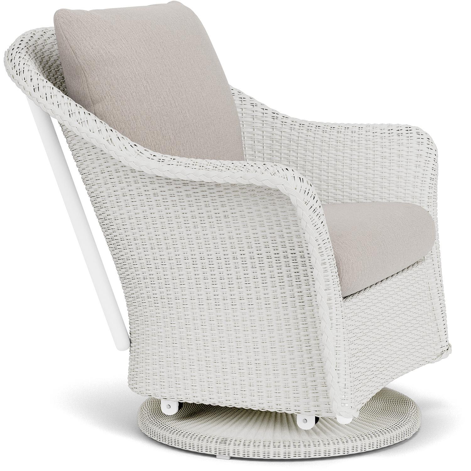 Lloyd Flanders Weekend Retreat Swivel Glider Lounge Chair in Matte White Finish W/ Remy Cloud Fabric - Angled thumbnail