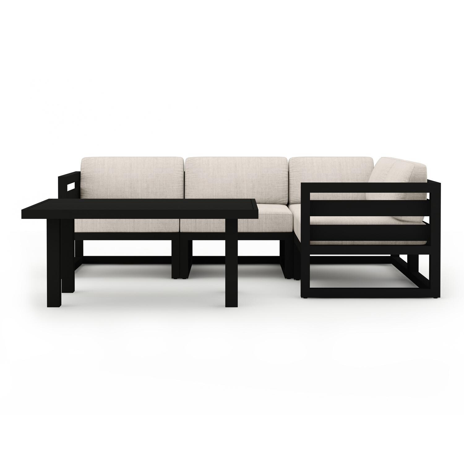 Misty Cove 5 Pc Aluminum Seating Set w/ Sectional & Classic Chat Table in Black/Cast Silver by Lakeview Outdoor Designs