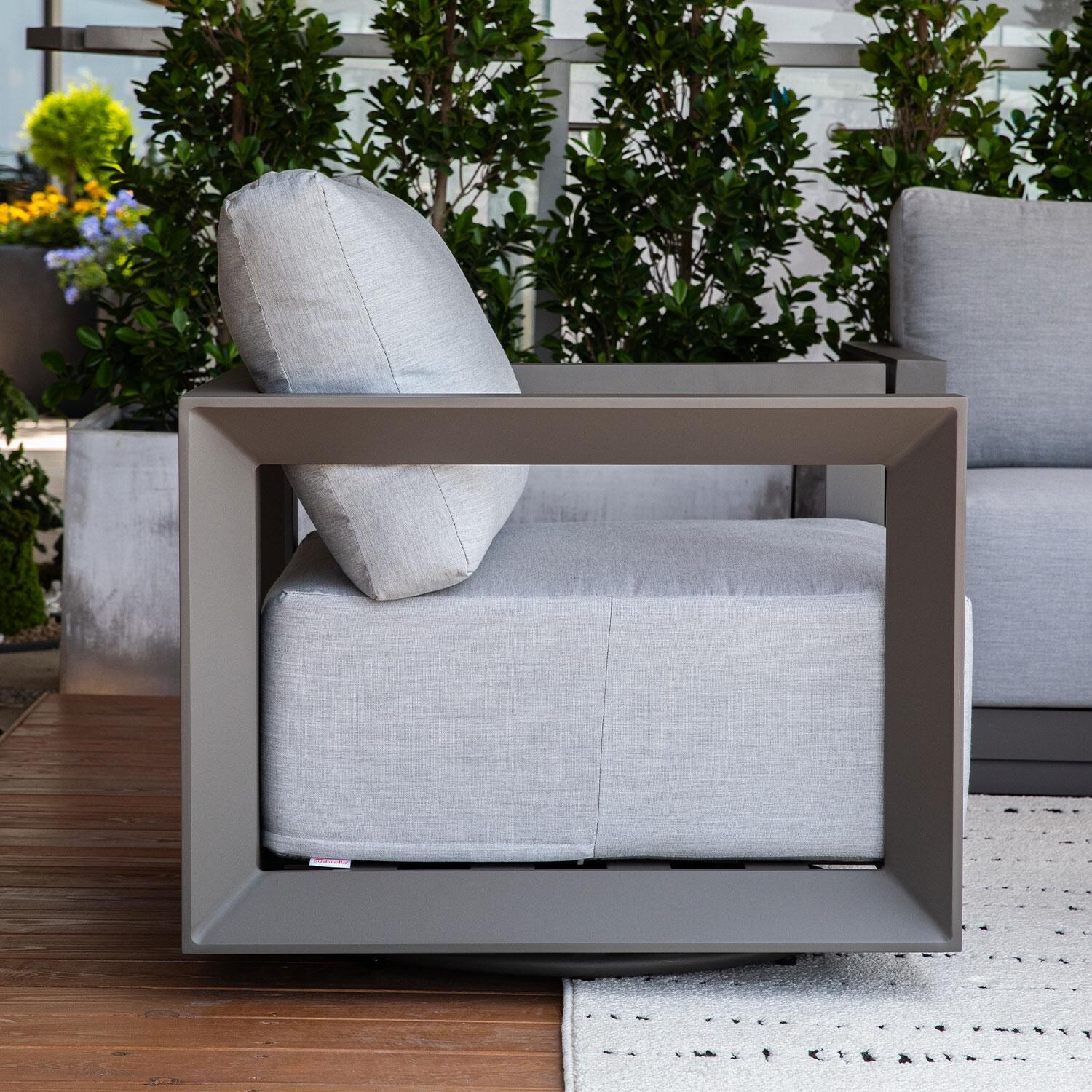 Elementi OS-2505W Newport Outdoor Aluminum Swivel Club Chair w/ Sunbrella Cushions - Side View - Lifestyle thumbnail