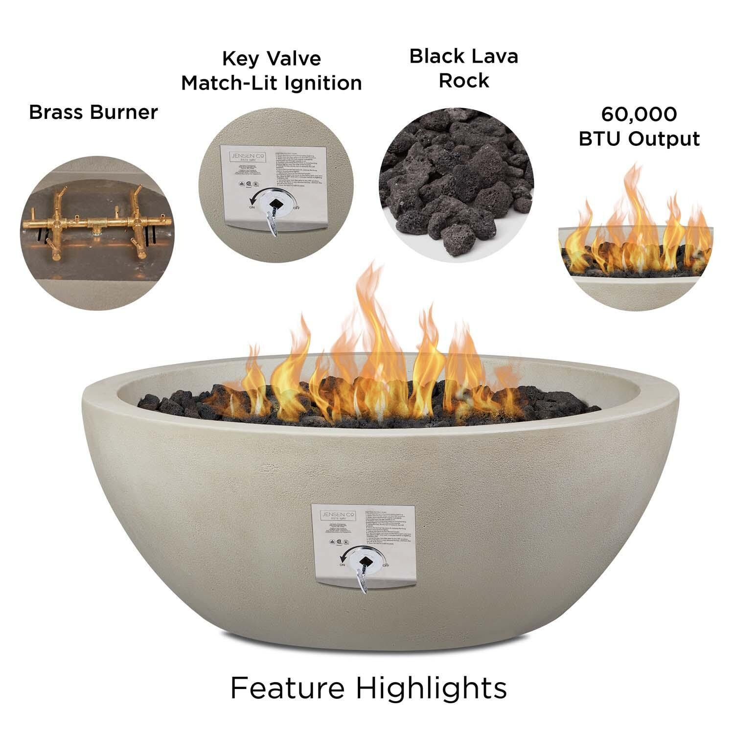 Dustyview 42 Inch Round Glass Fiber Reinforced Concrete Propane Fire Bowl in Fog by BBQGuys Signature - Features thumbnail