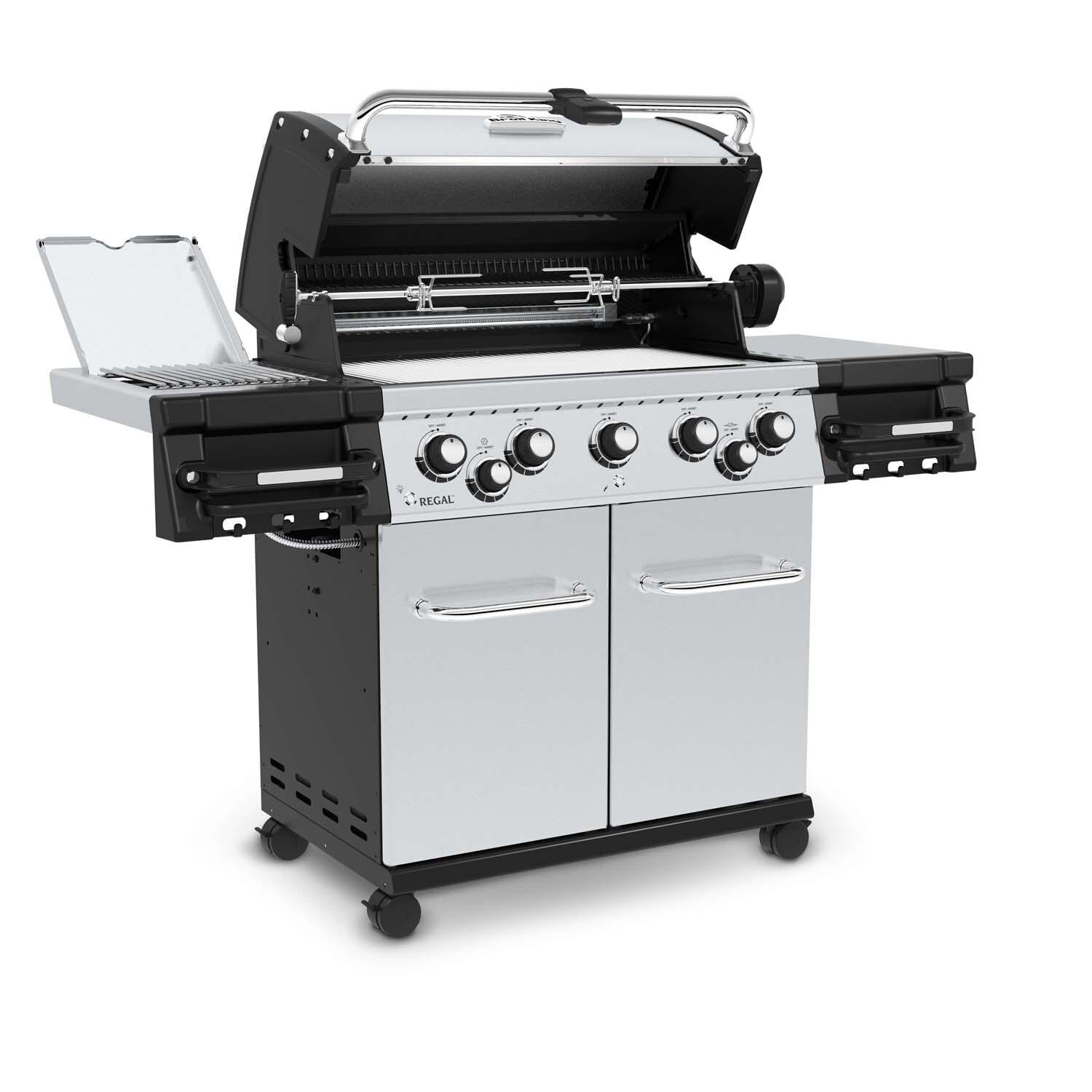 Broil King 958944 Regal S590 PRO IR 32-Inch Propane Grill - Angled Right Hood Open - White Background thumbnail