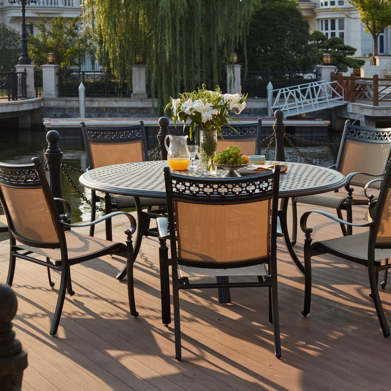 Mountain View 9 Piece Cast Aluminum Sling Patio Dining Set W/ 71 Inch