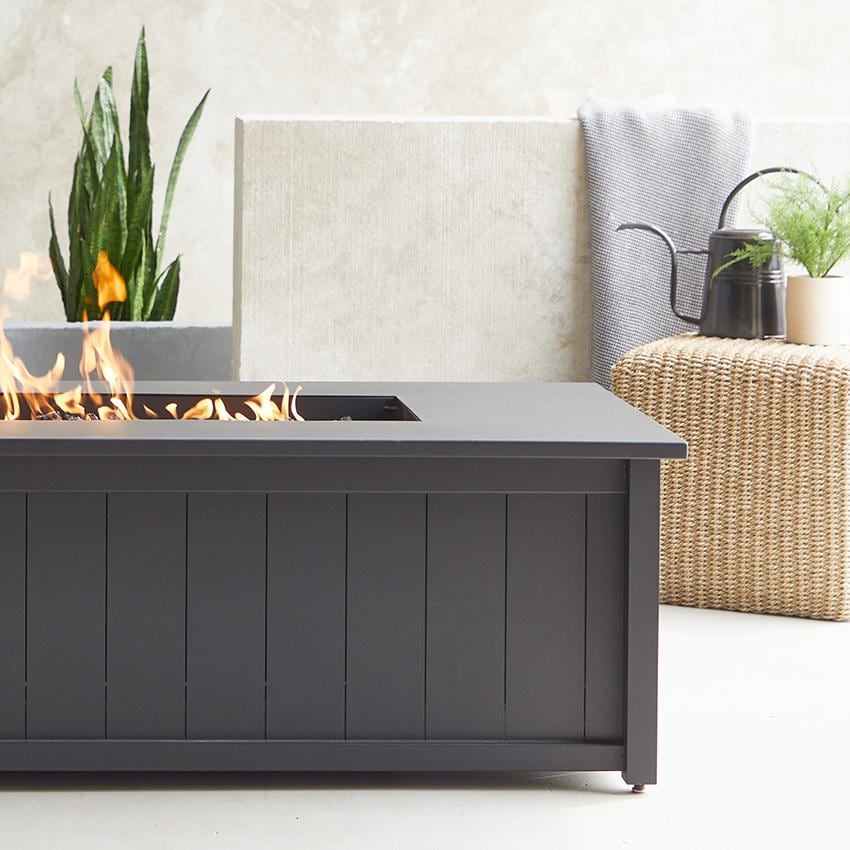 Lakeview Landon Bay SC-13042LP-CHRC 70-Inch Rectangle Metal Propane Fire Pit Table With Hidden Tank - Close Up Detail Of Fire Pit thumbnail
