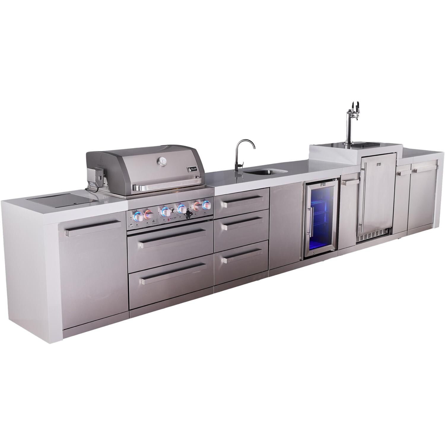 Mont Alpi Deluxe Series 16 Ft Natural Gas Outdoor Kitchen Island w/ 32-in Grill, Side Burner, Beverage Center, Kegerator & Triple Drawer (Ships Propane w/ Conversion Kit) - Angled Left - White Background thumbnail