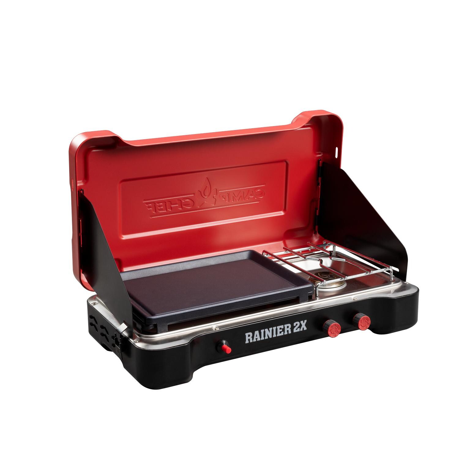 Camp Chef MSGGX Mountain Series Rainier 2X 2-Burner Cooking System w/ Griddle & Carry Bag - Cooking System Open thumbnail