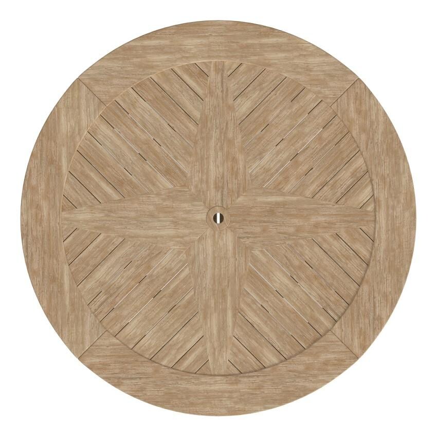 Cambria 60 Inch Light Wood Teak Round Dining Table - Table Top - White Background thumbnail