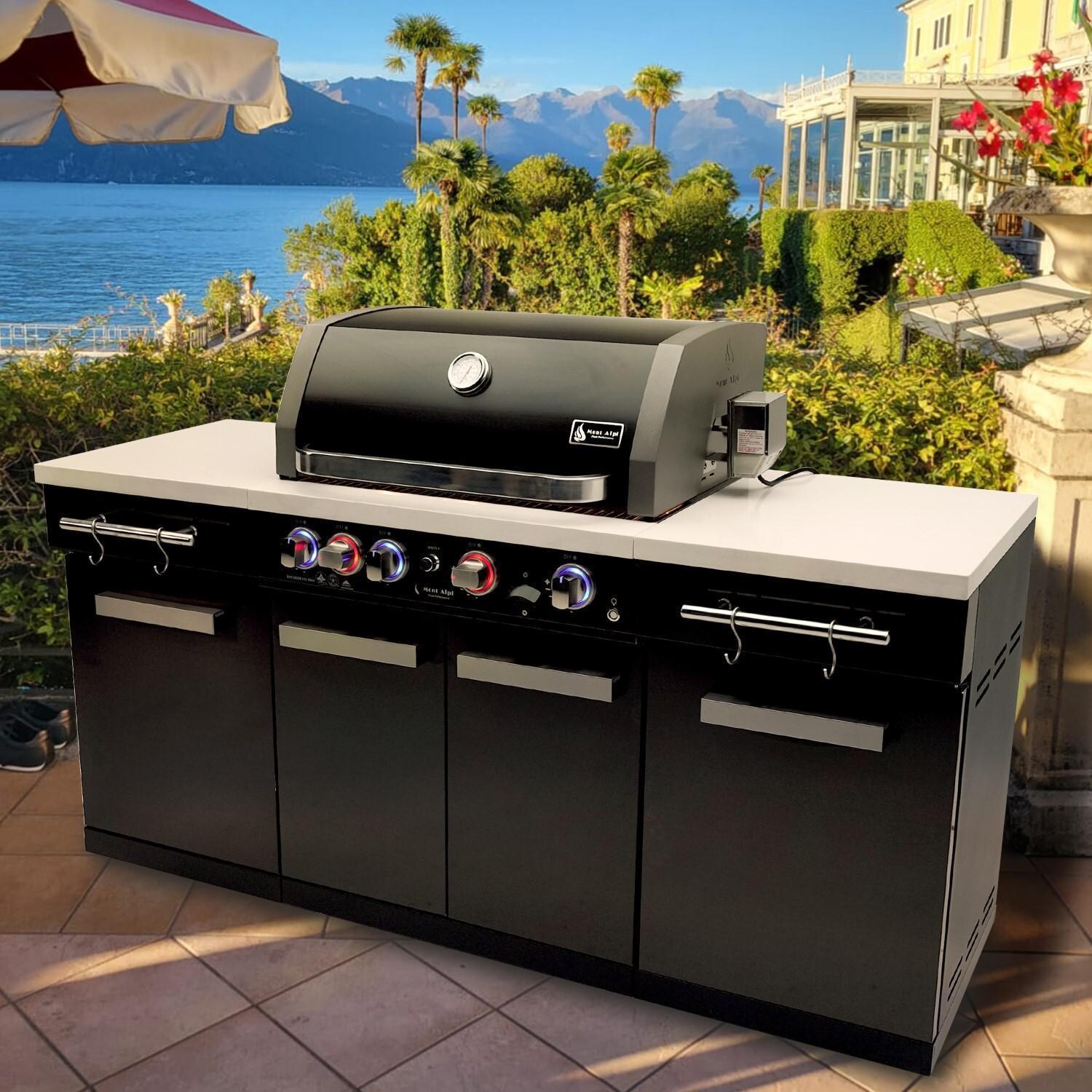 Mont Alpi MA-957 957 Propane Gas Island Grill - Black Stainless Steel - By the Water - Lifestyle thumbnail
