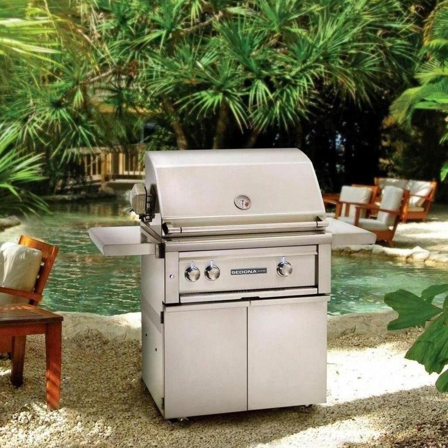 Lynx Sedona 30 Inch Propane Grill On Cart w/ Rotisserie, One ProSear, & One SS Tube Burner - Back Patio - Lifestyle thumbnail