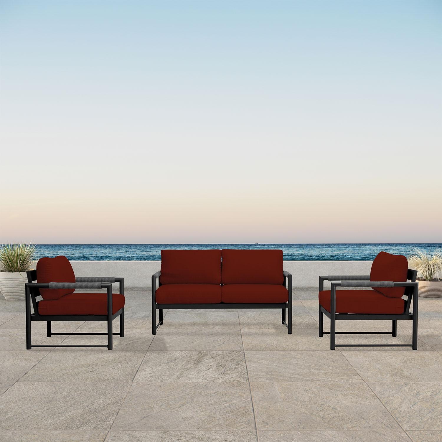 Avenue Bay 3 Pc Aluminum Seating Set in Black/Canvas Henna by Lakeview Outdoor Designs