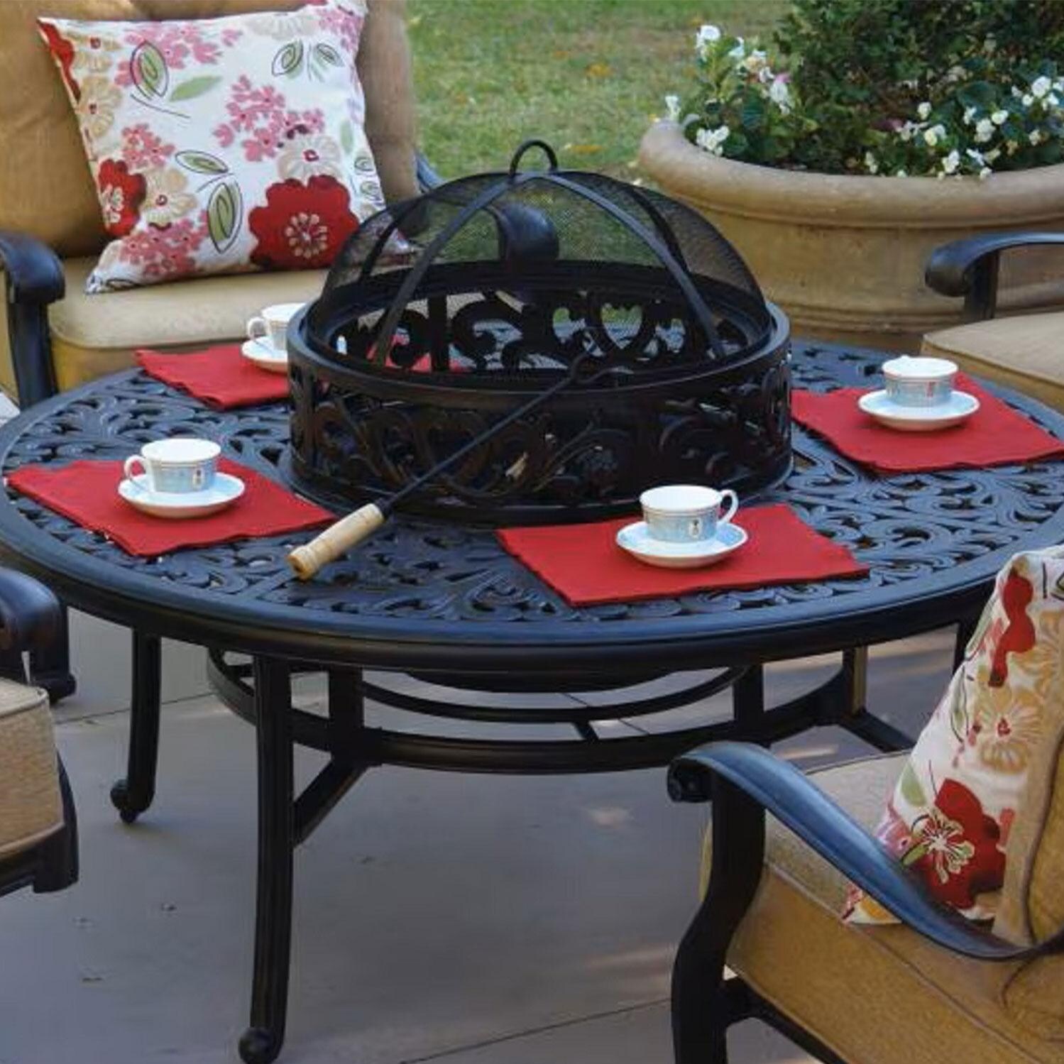 52 Inch Round Cast Aluminum Wood Burning Fire Pit Table in Black by Darlee
