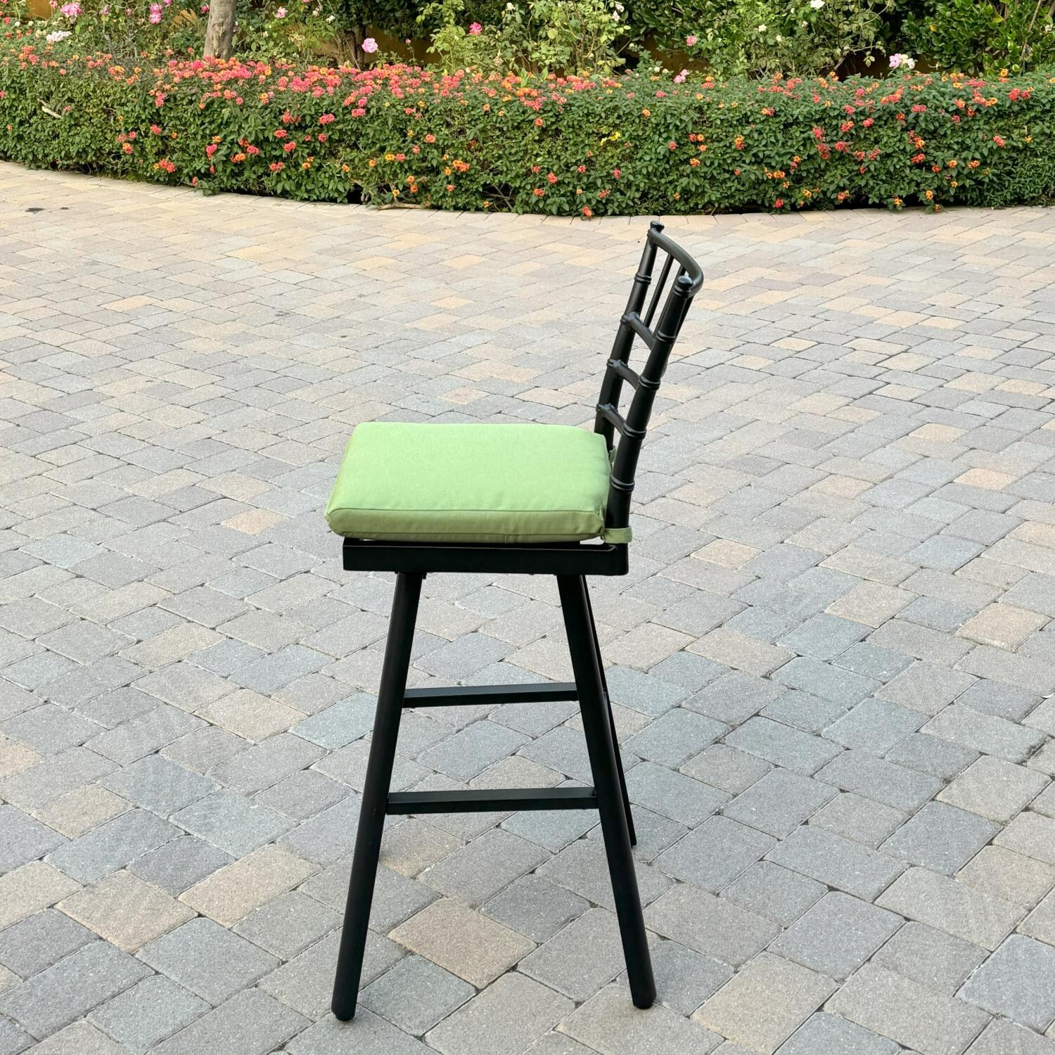 Bella Aluminum 3 Pc Patio Bar Set w/ 30-in Round Bar Table in Green by Darlee - Bar Stool - Side View - Lifestyle thumbnail
