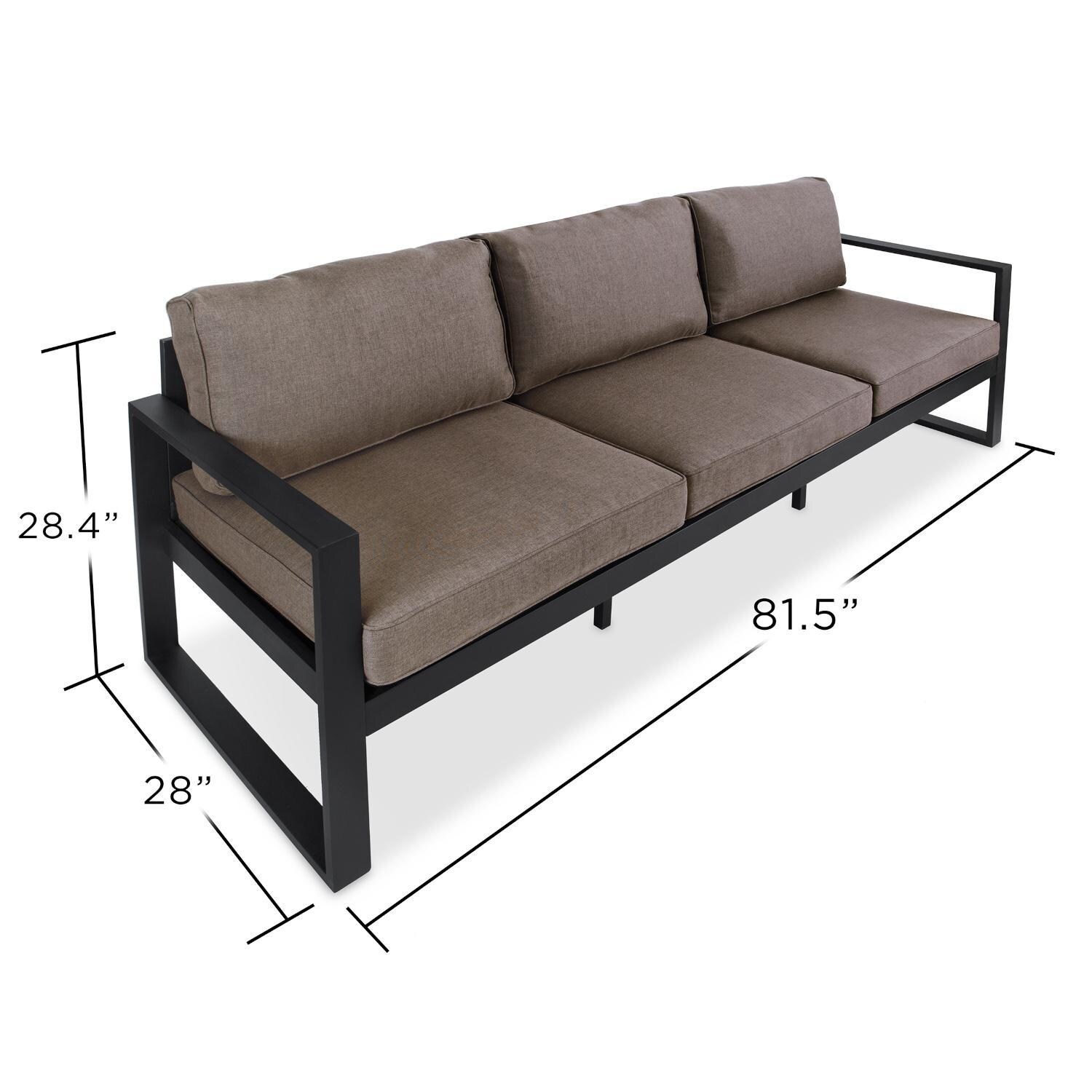 Lakeview Villa Flora Black W/ Brown Cushions Aluminum Sofa - Dimensions thumbnail