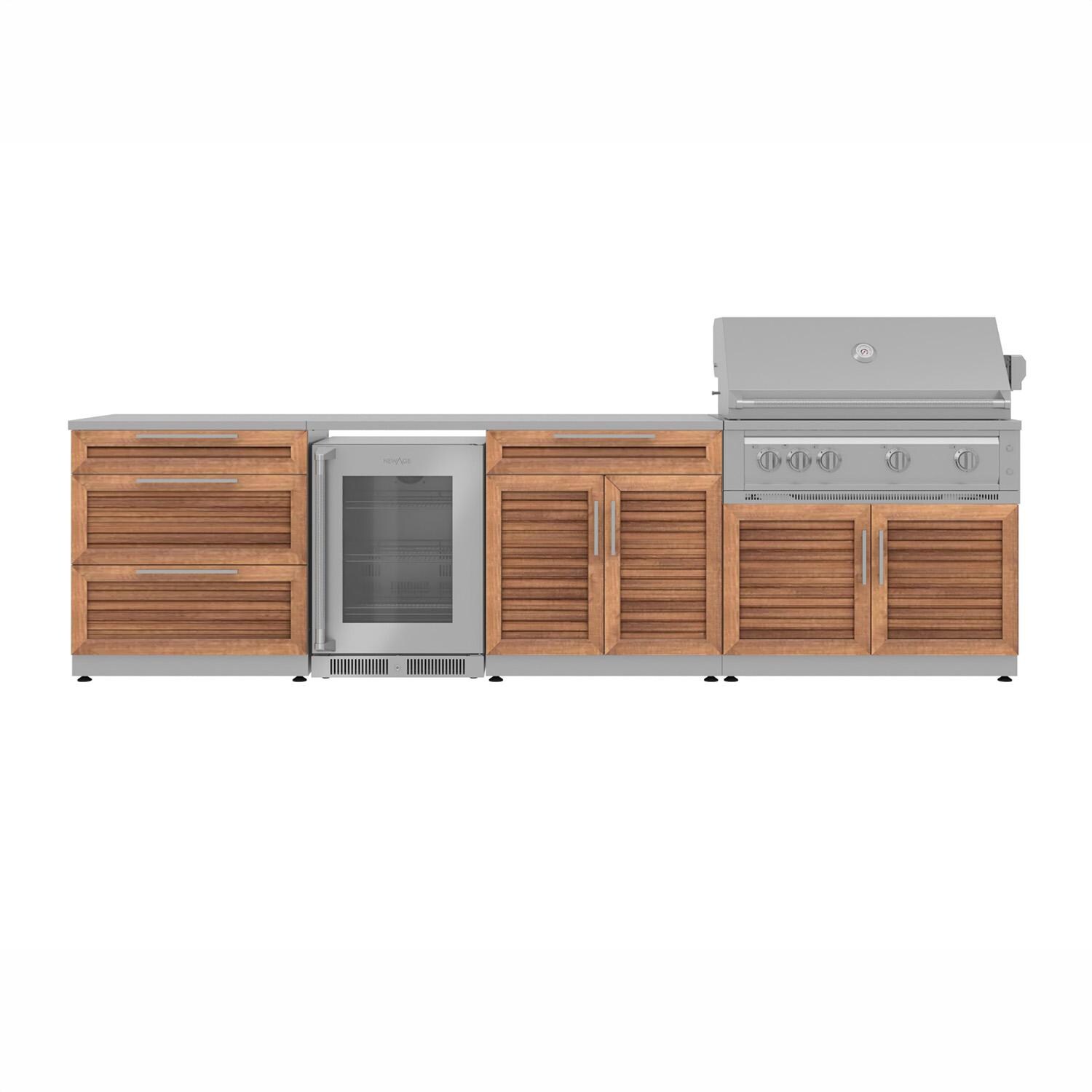 NewAge Products 67915 Classic Series 10 1/2 Ft Outdoor Kitchen Island w/ 40-in Propane Grill, Glass Door Refrigerator, Trash Bin, Door & Drawer in Grove/Stainless Steel - Island - White Background thumbnail