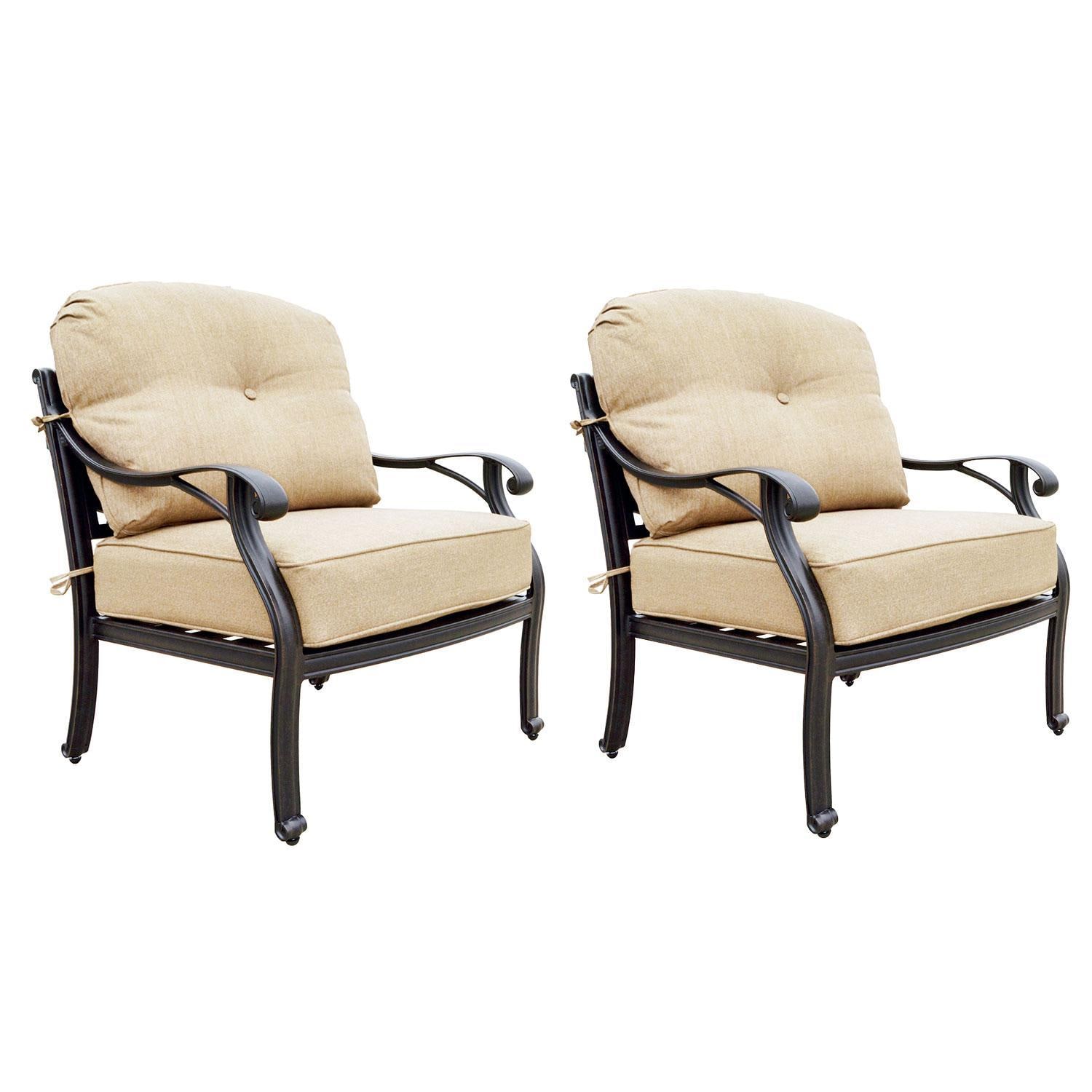 Darlee Nassau Cast Aluminum 2 Pc Set Club Chair Set in Antique Bronze/Beige Canvas by - B/DL603-1-2