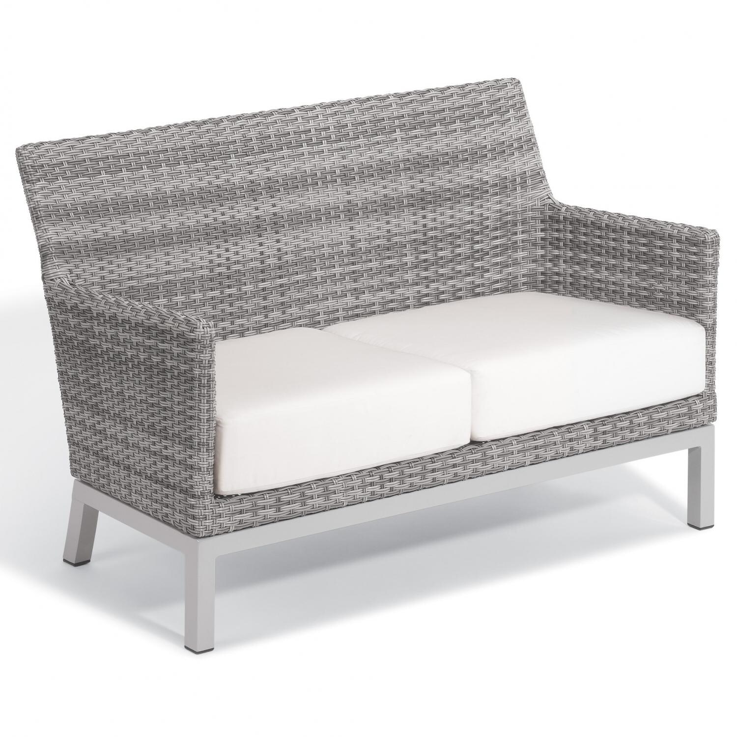 Argento Wicker Patio Loveseat W/ Eggshell White Cushions thumbnail