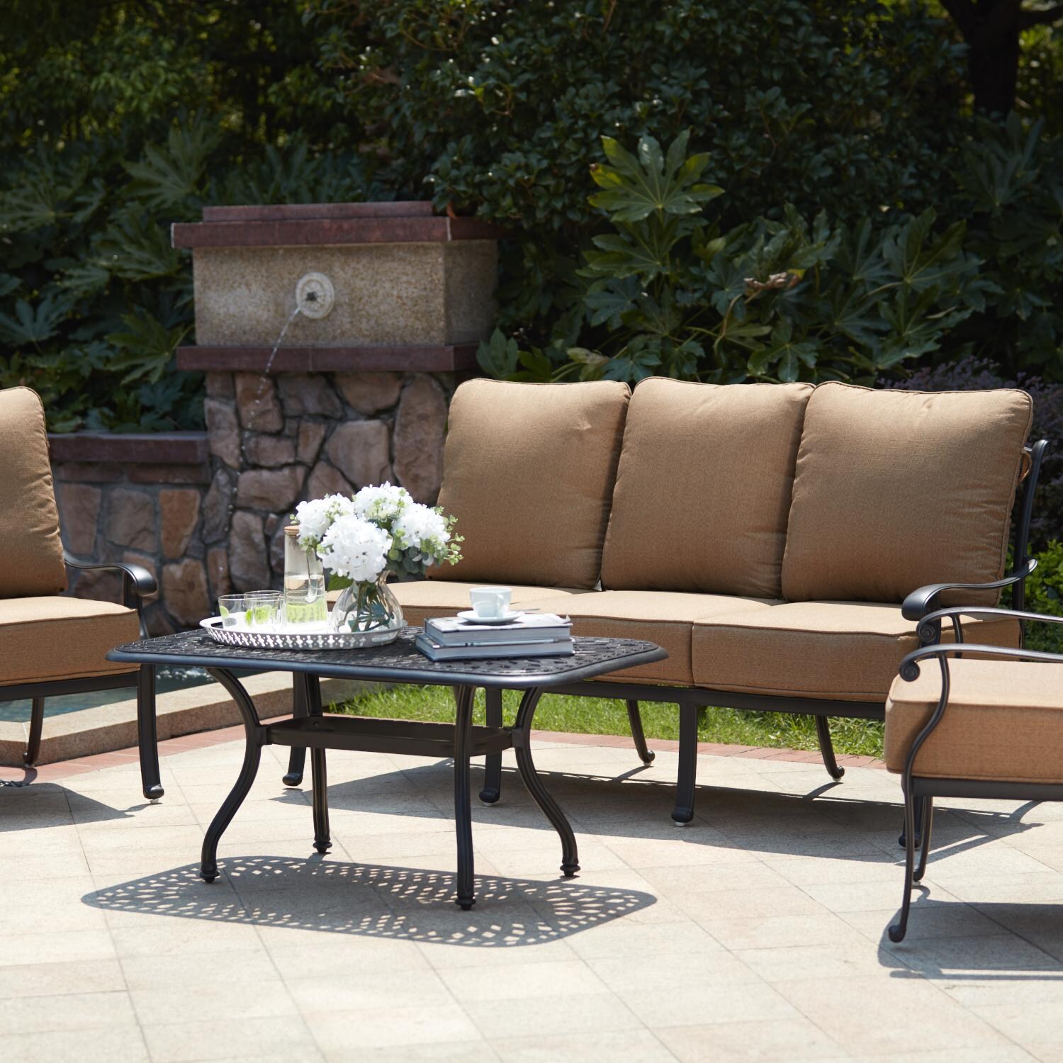 Darlee 201668-4PC-60LB Capri 4 Piece Cast Aluminum Patio Conversation Set W/ Sesame Polyester Cushions thumbnail