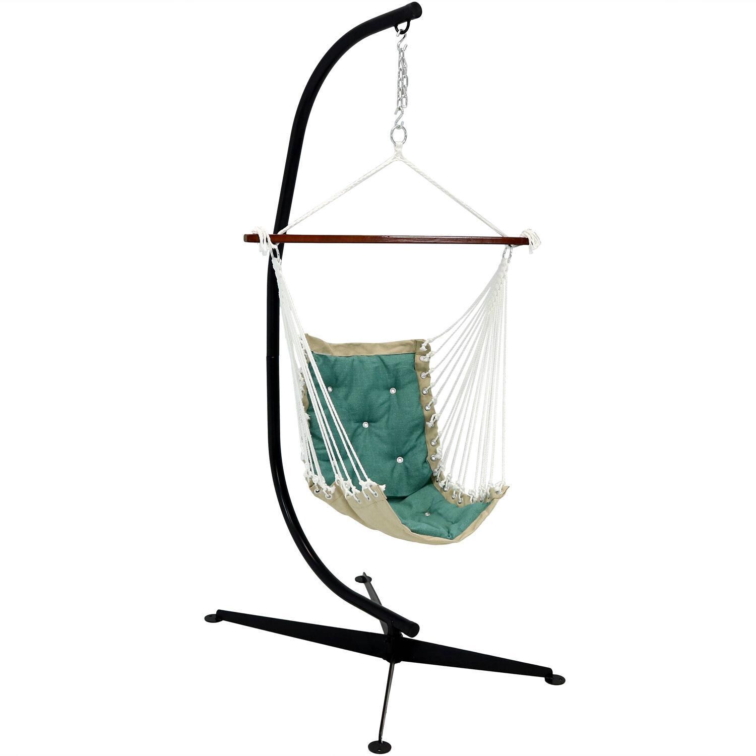 Ultimate Patio Tufted Victorian Hanging Hammock Swing w/ C-Stand - Sea Grass
