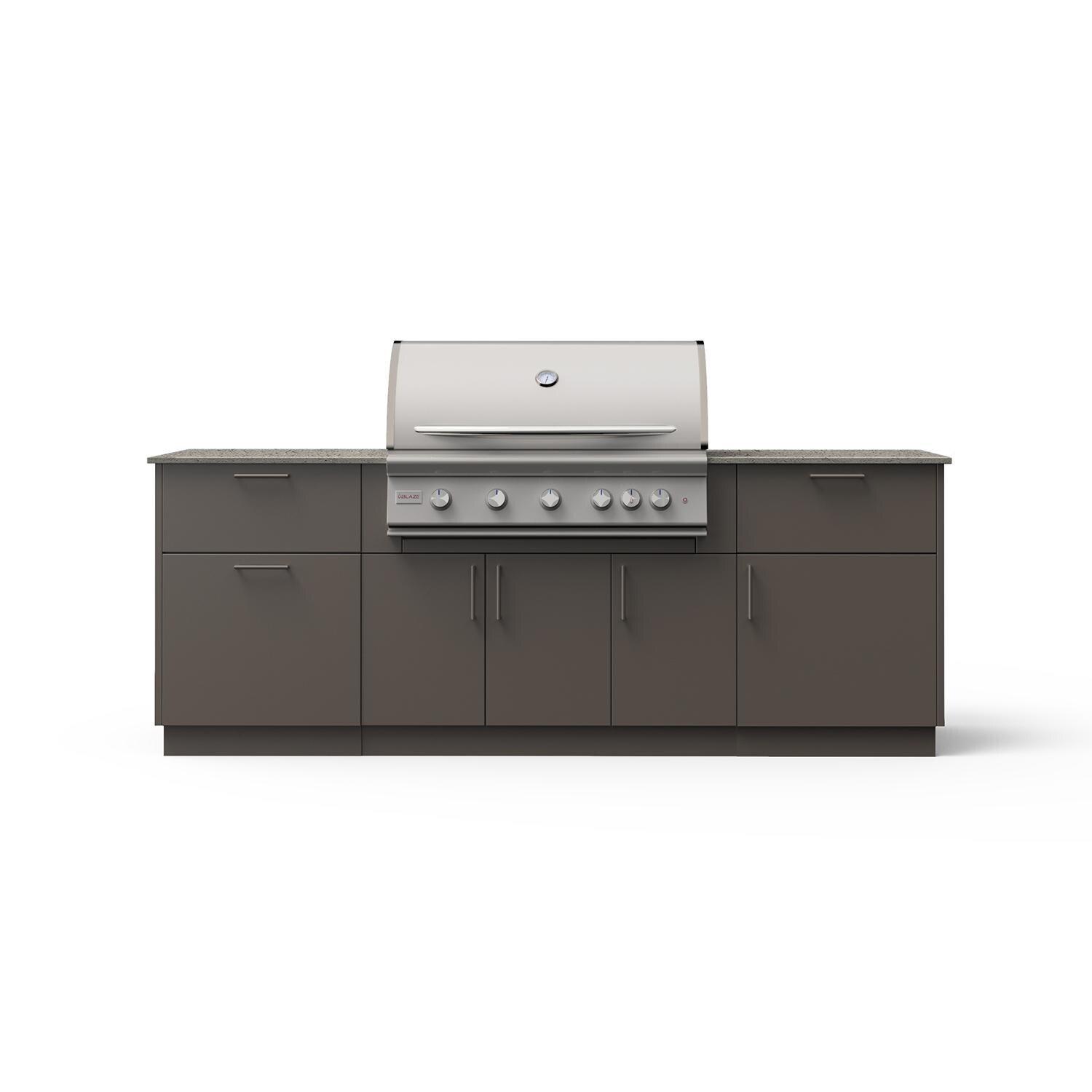 Blaze Sunrise 8-Ft Outdoor Kitchen Island w/ 40-Inch Premium LTE+ Natural Gas Grill in Gunmetal w/ Keon Countertop - White Background thumbnail