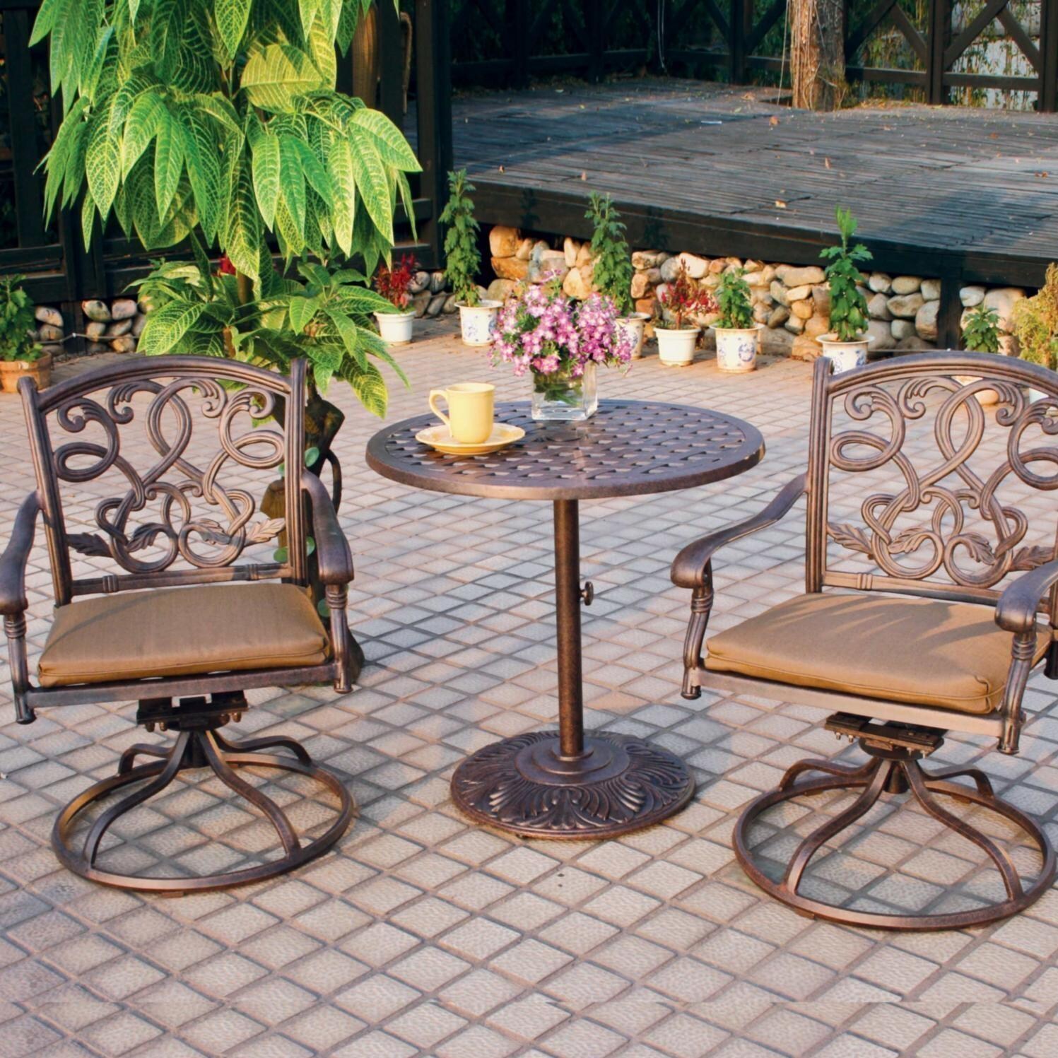Darlee Santa Monica 3 Piece Cast Aluminum Patio Bistro Set With Swivel Rockers Bbqguys