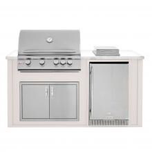 BBQGuys.com 6 Ft BBQ Island With Blaze 32-Inch Natural Gas Grill, Double Access Door, Outdoor-Rated Compact Refrigerator & Side Burner - Greige/White - BLZAD4.1SBNG-6SBVP4PGNW image