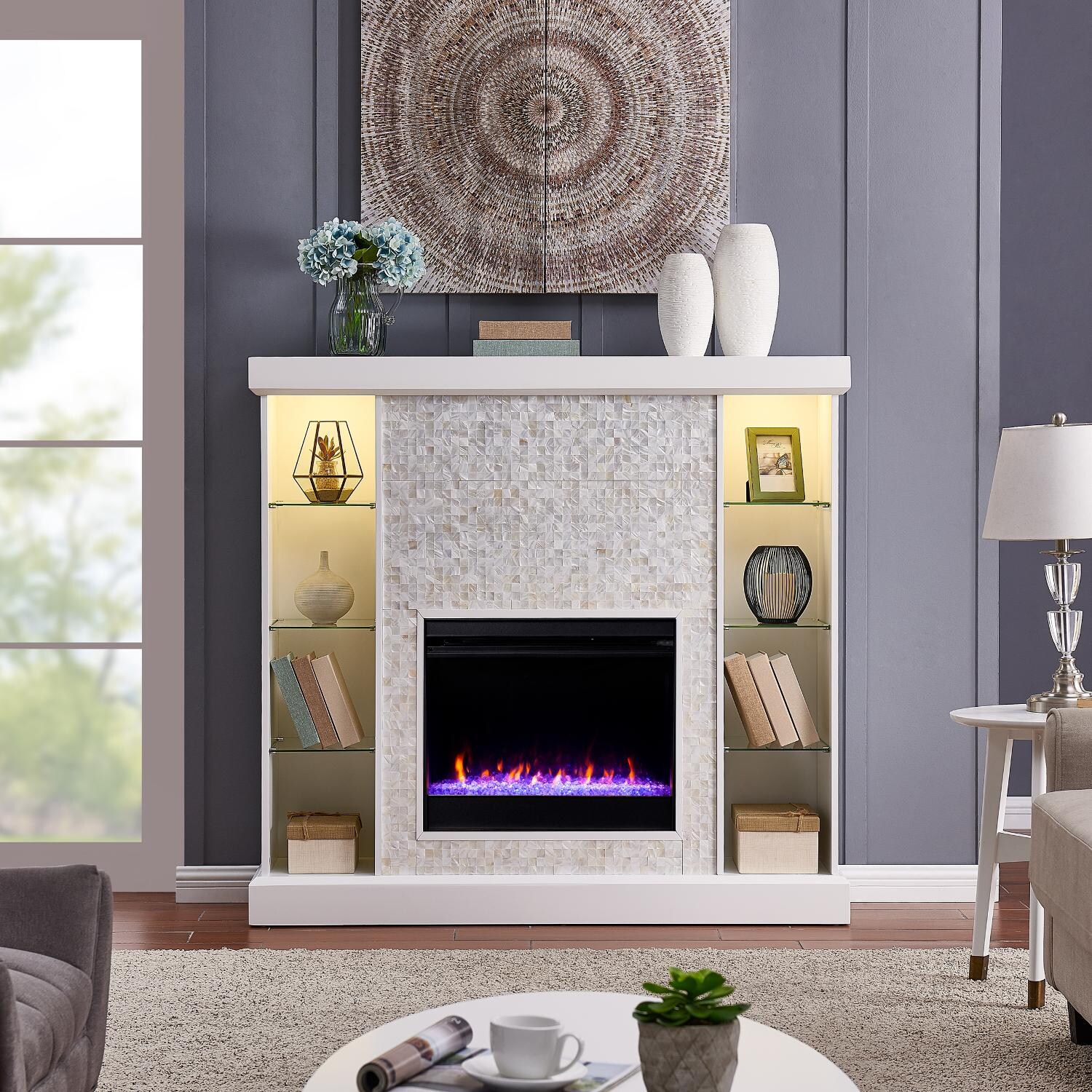 Southern Enterprises Colworth Tiled Color Changing Media Fireplace W/ Storage - FC9621 image