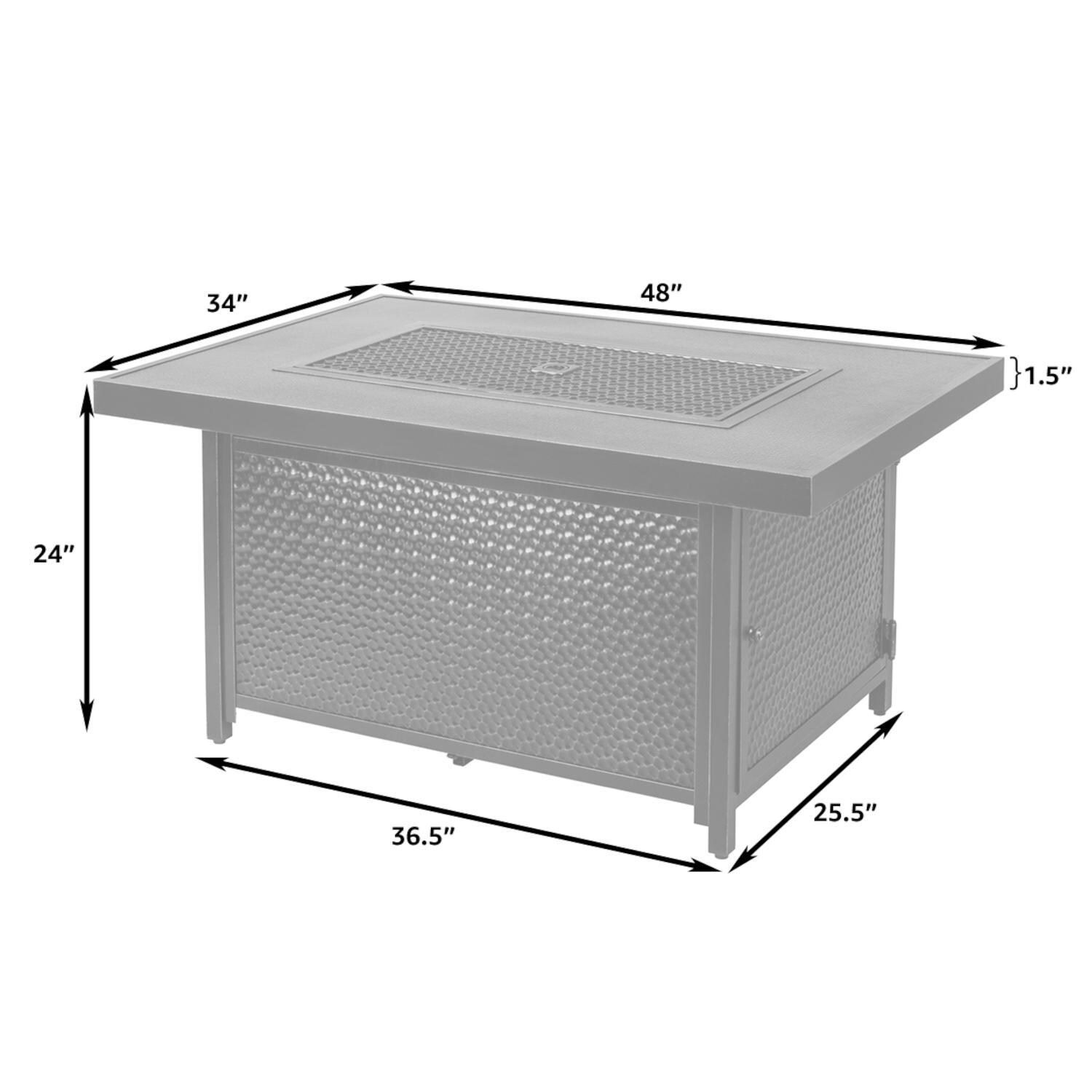 Ultimate Patio 62750-NG La flore 48-Inch Rectangle Aluminum Natural Gas Fire Pit - Dimensions thumbnail