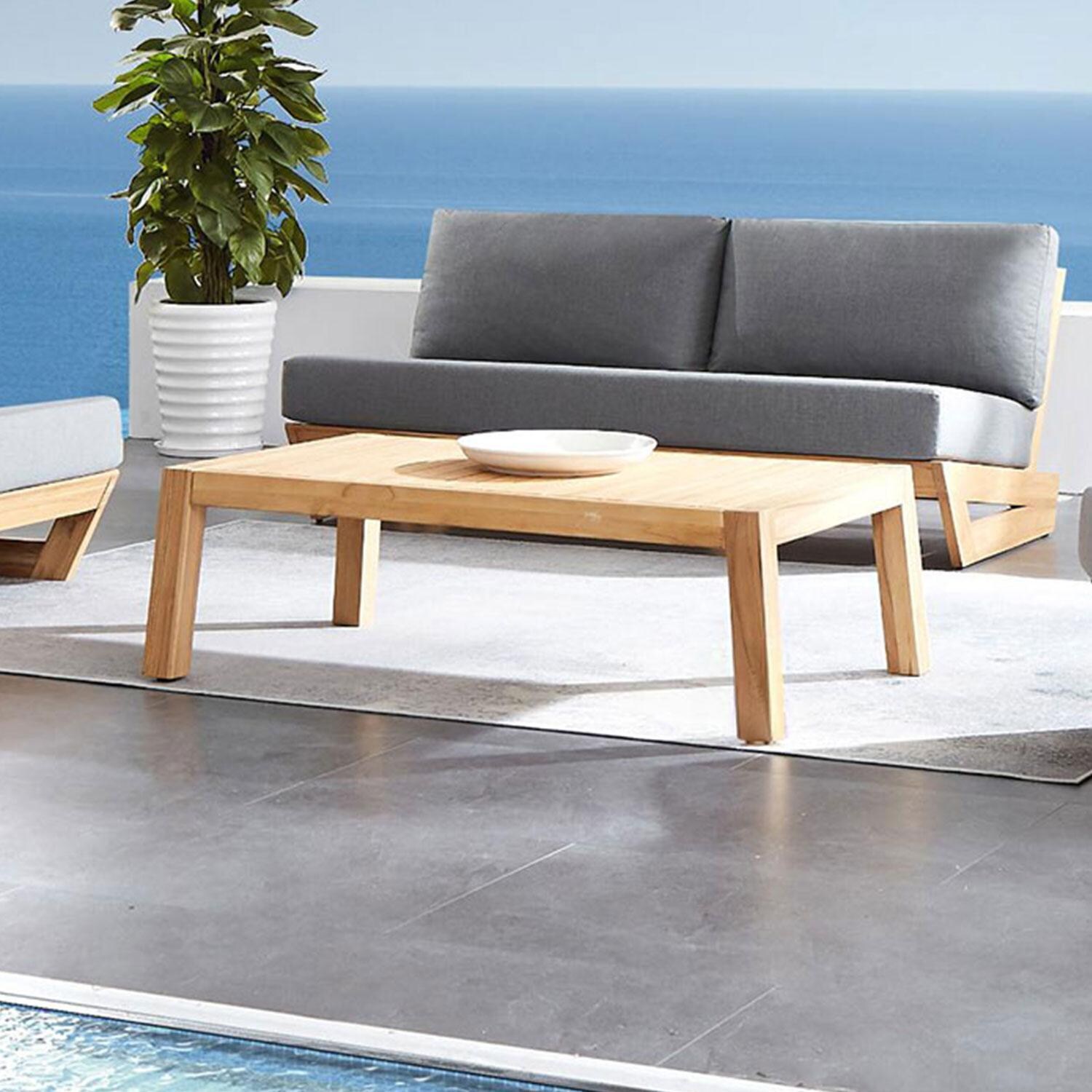 Willow Bay 53 Inch Teak Coffee Table by Lakeview Outdoor Designs - Pool/Beach View - Lifestyle thumbnail