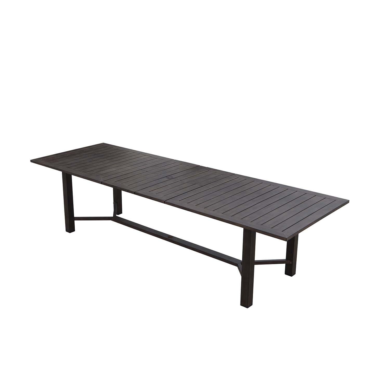 Atlantis 13 Pc Aluminum Dining Set w/ 118 Inch Table and Spa Cushions in Walnut By Darlee - Angled View - White Background thumbnail