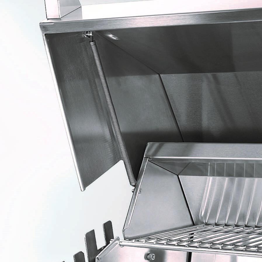 Lynx L42TR-GLLP Professional 42 Inch Built-In Propane Gas Grill w/ One Infrared Trident Burner & Rotisserie in Glacier - Hood With Spring Lift Assist - Detail