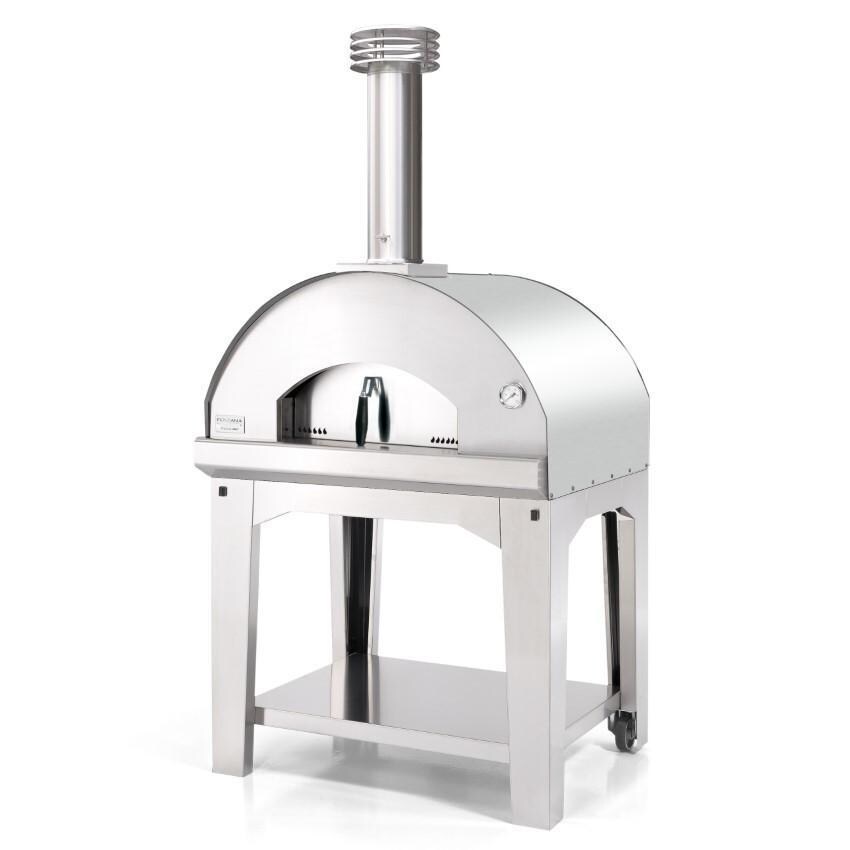 Fontana Forni FTMF-S Mangiafuoco Wood-Fired Steel Pizza Oven On Cart - Stainless Steel - White Background thumbnail