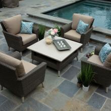 Noble 5 Piece Wicker Conversation Set W/ Sunbrella Canvas Heather Beige Cushions by Canopy Home and Garden image