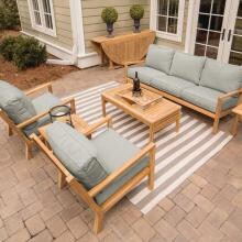 Coastal 6 Piece Teak Patio Conversation Set W/ Sunbrella Canvas Granite Cushions By Royal Teak Collection