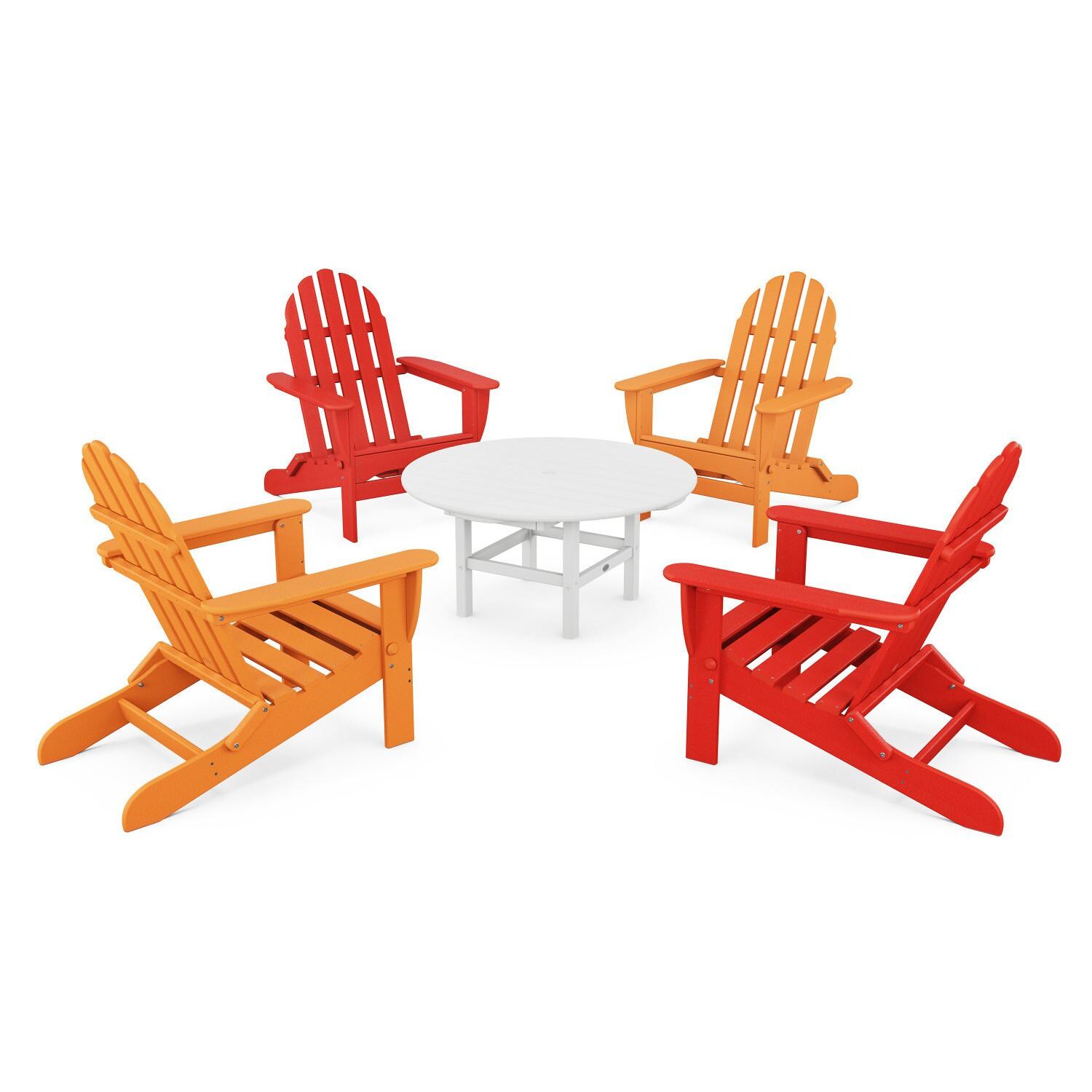 POLYWOOD 5-Piece Classic Folding Adirondack Conversation Set - Sunset Red Tangerine, image size:1200x1200