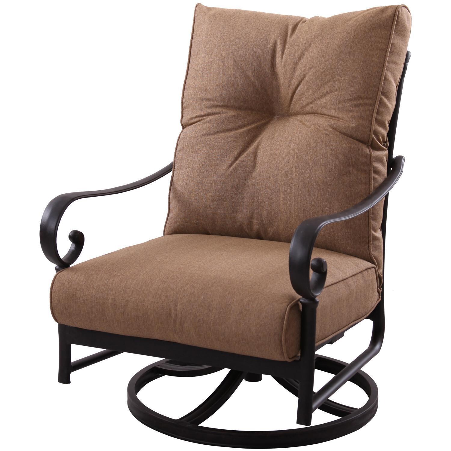 Santa Anita 5 Pc Cast Aluminum Patio Conversation Set w/ Round Ottoman & Heather Beige Sunbrella Cushions By Darlee - Swivel Club Chair - White Background thumbnail