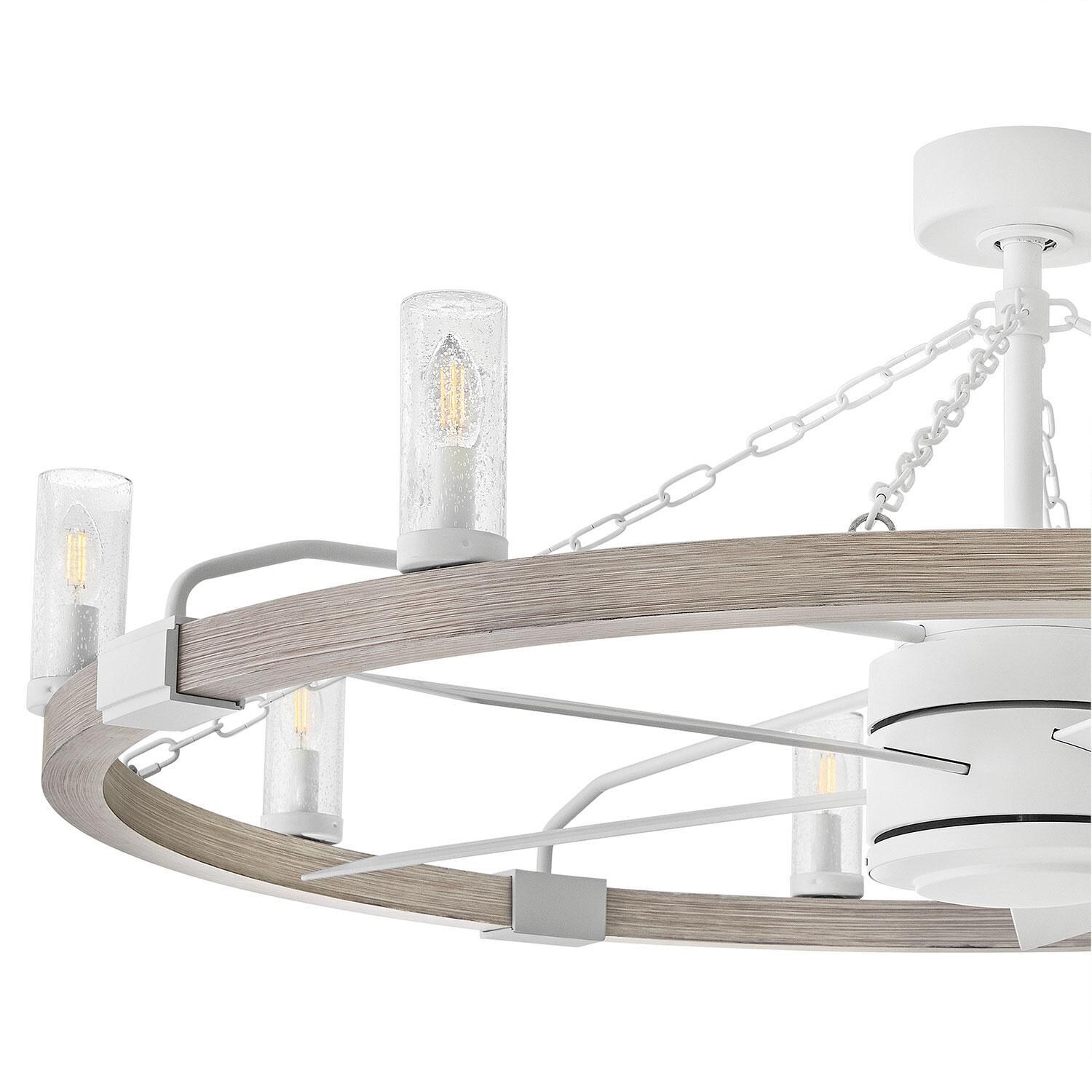 Hinkley Lighting 906144FMW-LWD Sawyer 52-in Indoor / Outdoor Smart Fandelier w/ 44-in Fan & LED Lighting - Matte White - Fandelier - Detail thumbnail