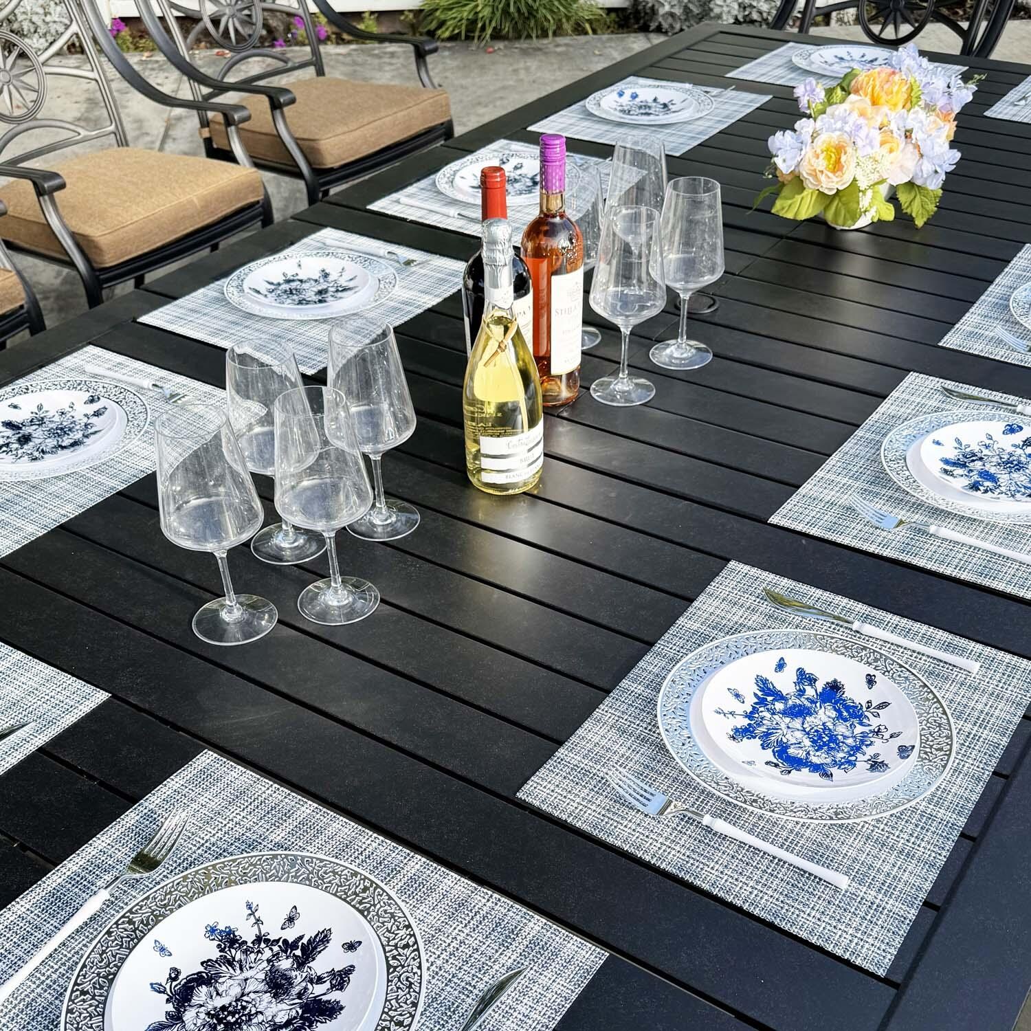 Ten Star 13 Pc Cast Aluminum Swivel / Rocker Dining Set in Antique Bronze/Sesame by Darlee - Close Up - Lifestyle thumbnail