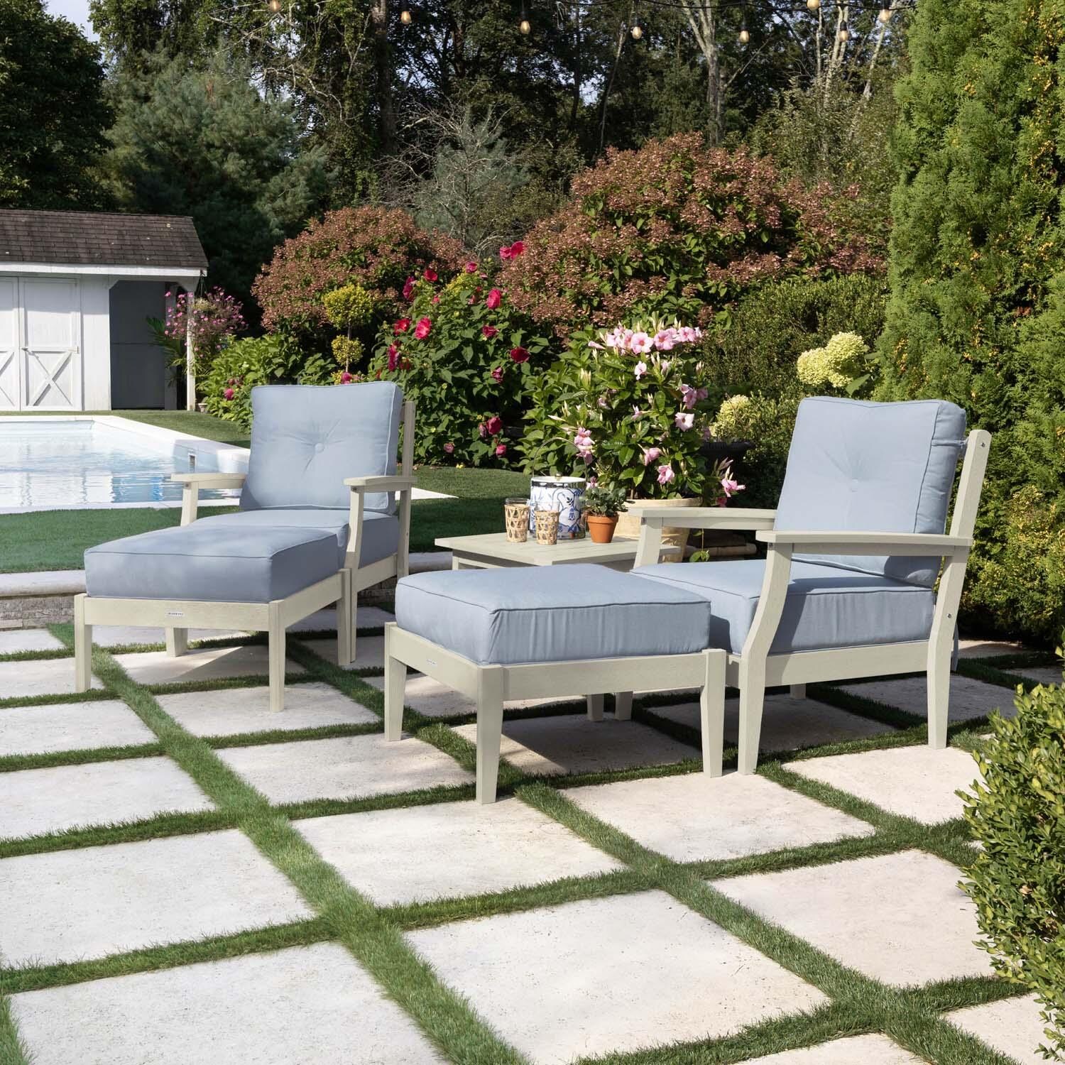 Blushing Bay 5 Pc Recycled Plastic Seating Set in Bliss Dew/Whitewash by Lakeview Outdoor Designs - Right Angled - Lifestyle thumbnail