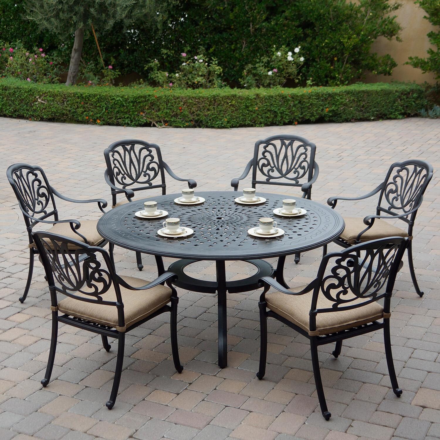 Elisabeth 7 Pc Cast Aluminum Dining Set w/ Swivel Rockers in Antique Bronze by Darlee - Lifestyle thumbnail