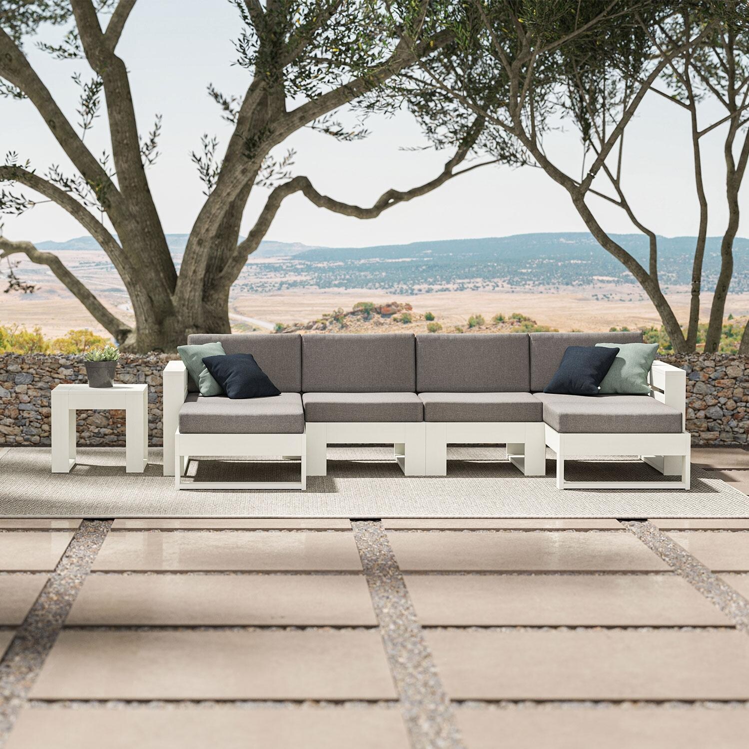 Latitude 4 Person Sectional Sofa in Vintage White/Ash Charcoal By PW Designer Series - Shown in Vintage White/Weathered Tweed Finish - Patio - Lifestyle thumbnail