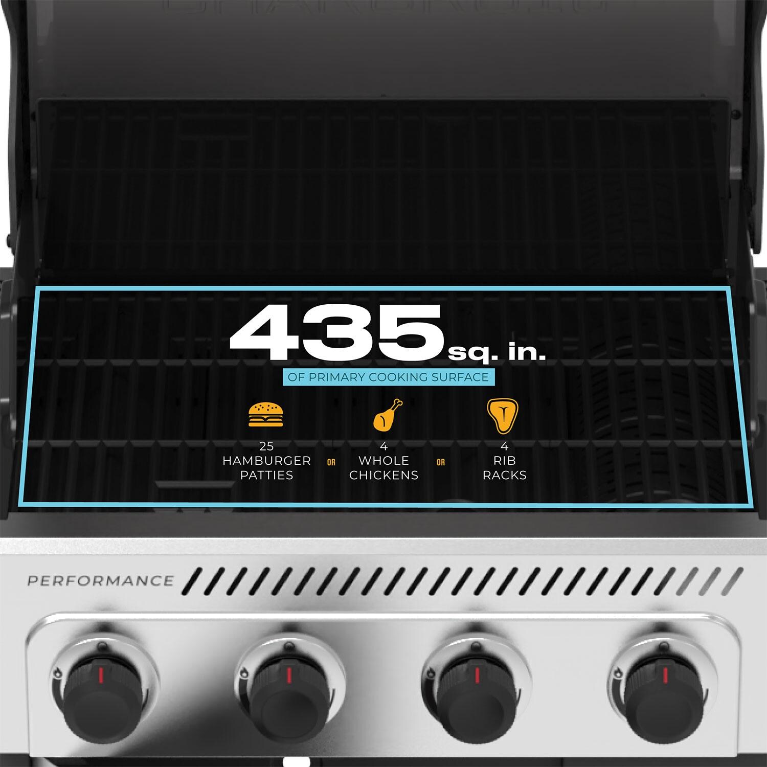 Charbroil 463348725 Performance Series 4-Burner Propane Grill Cabinet W/ Side Burner - Stainless Steel - Cooking Capacity - Detail thumbnail