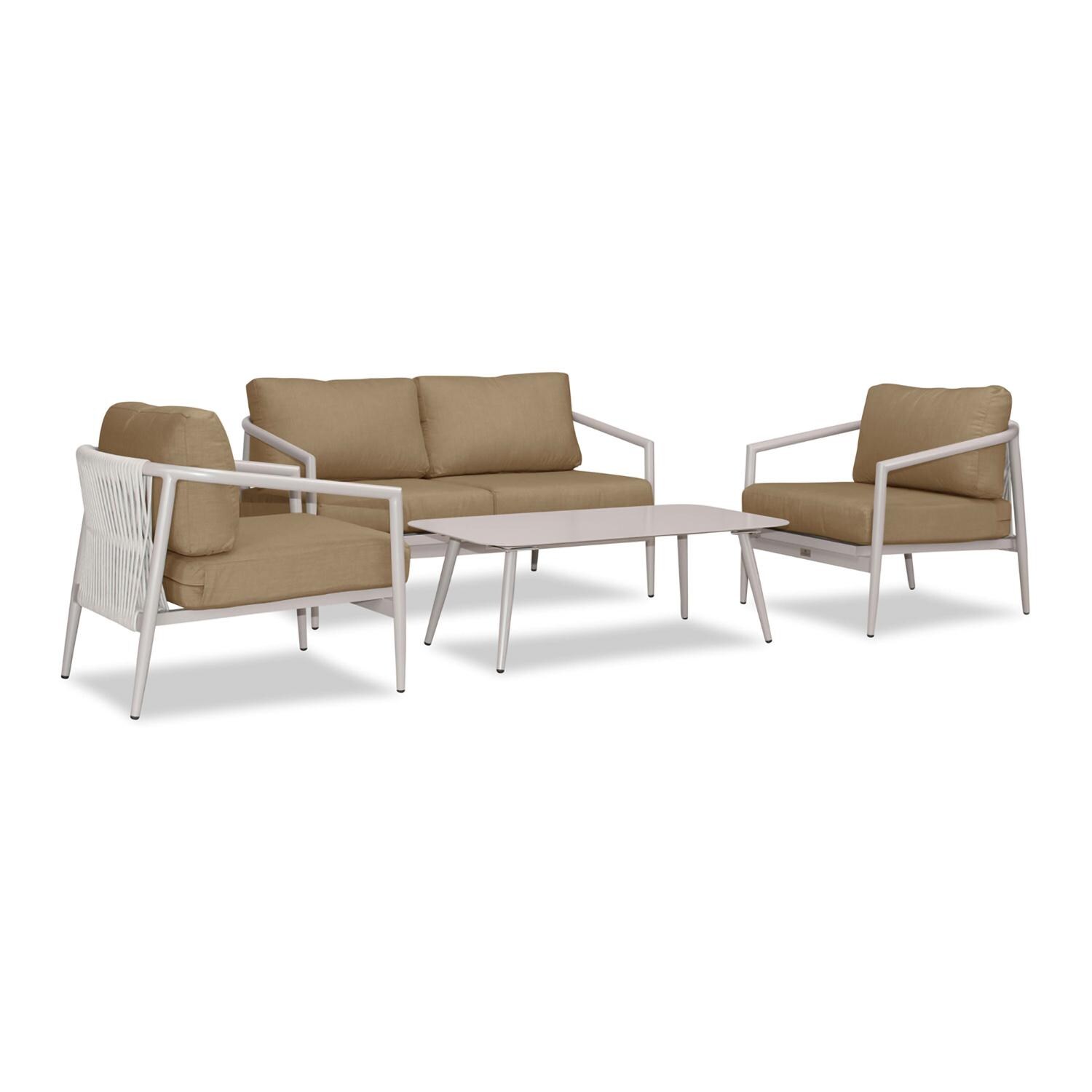 Lakeview Midnight Cove 4 Pc Aluminum Loveseat Seating Set in Urban Stone/Carrera/Heather Beige - Angled - White Background thumbnail