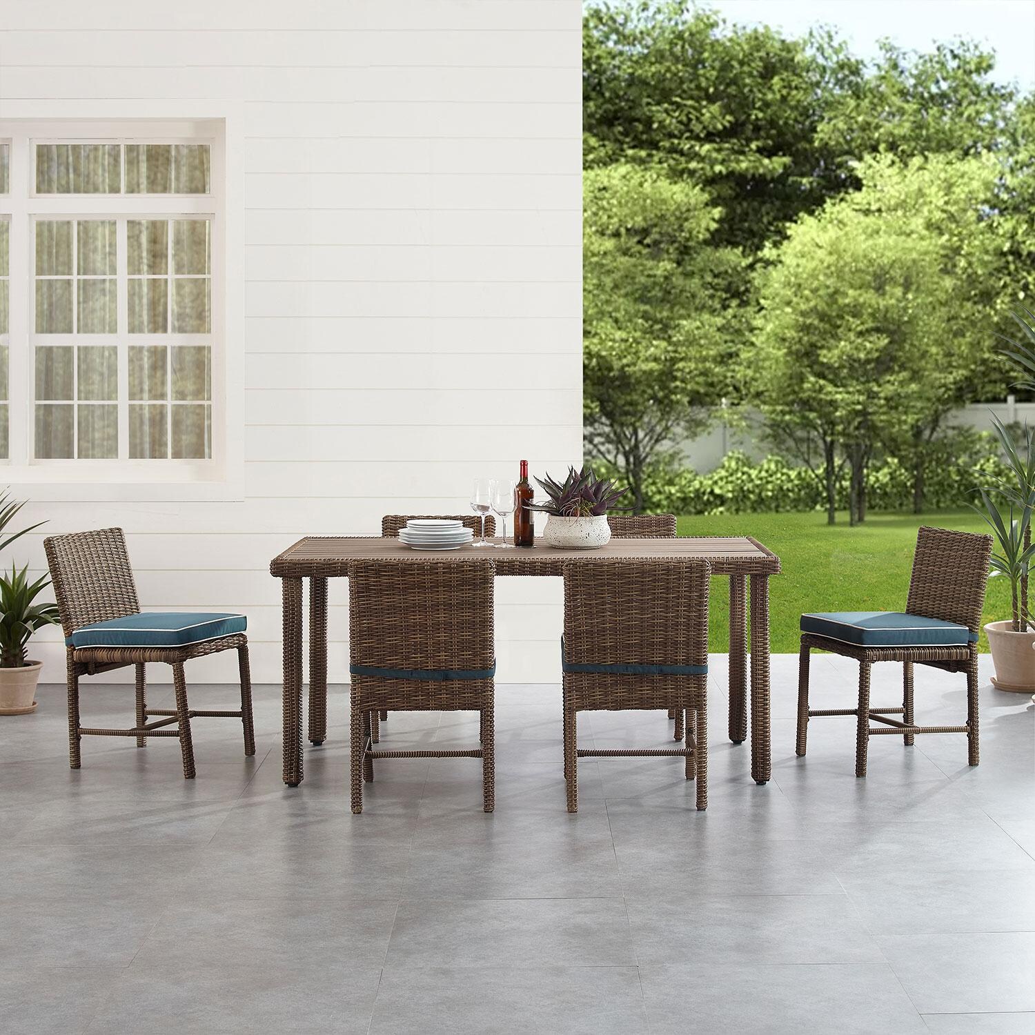 Ultimate Patio UP-92653WB-NV 7Pc Wicker Outdoor Dining Set in Navy - Front View - Lifestyle thumbnail