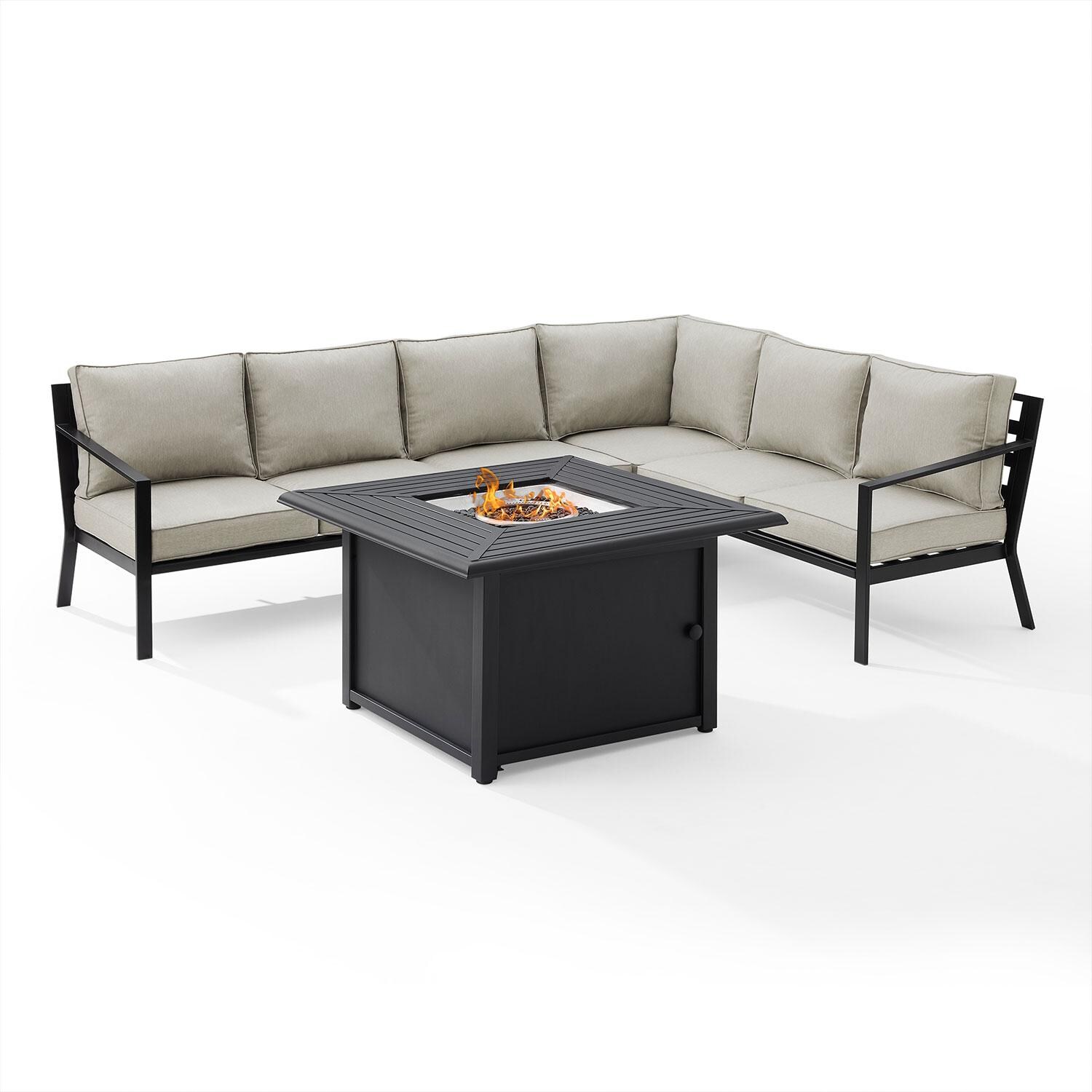 Ultimate Patio UP-92608MB-TE 5Pc Outdoor Sectional Set W/ Fire Table in Taupe - Display - White Background thumbnail