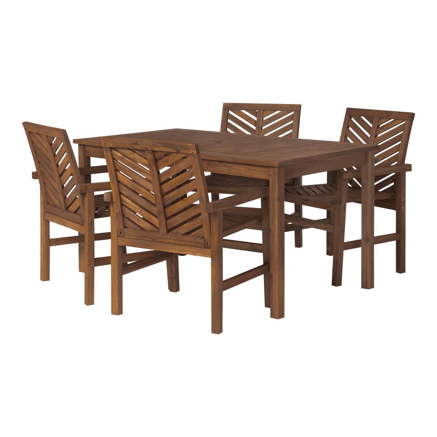 Ultimate Patio Wishlake 5 Piece Acacia Patio Dining Set W/ 60 X 32 Inch Rectangular Table - Dark Brown - Angled View thumbnail