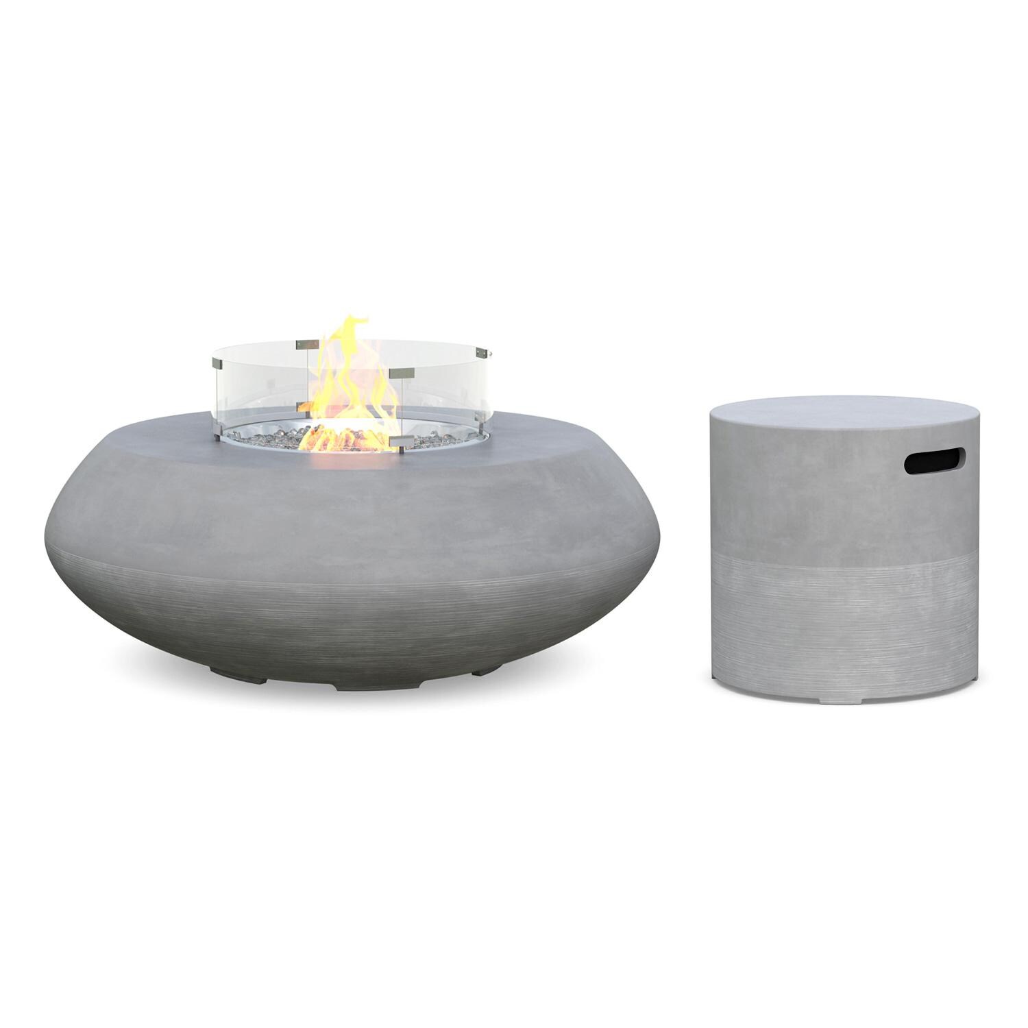 Durban 48 Inch Round GFRC Concrete Propane Fire Table W/ Tank Cover in Gray By Azzurro Living