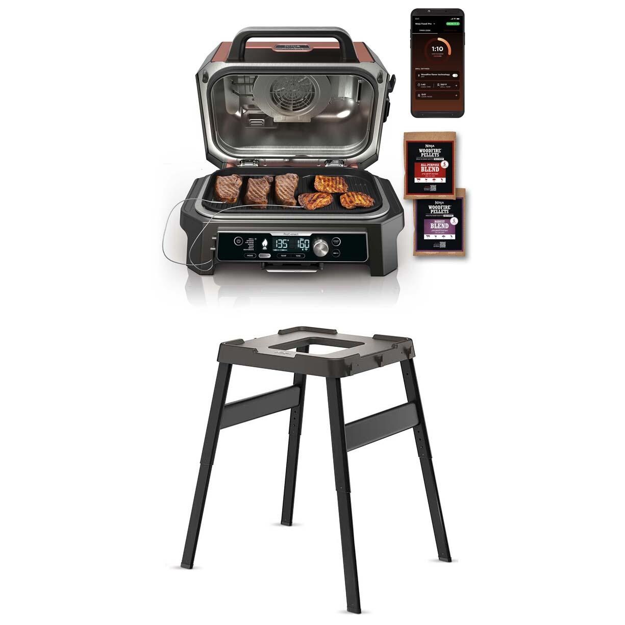 Ninja OG952 Woodfire Pro Connect XL Electric Grill & Smoker W/ Ninja XSKUNSTAND Woodfire Adjustable Outdoor Stand - White Background thumbnail