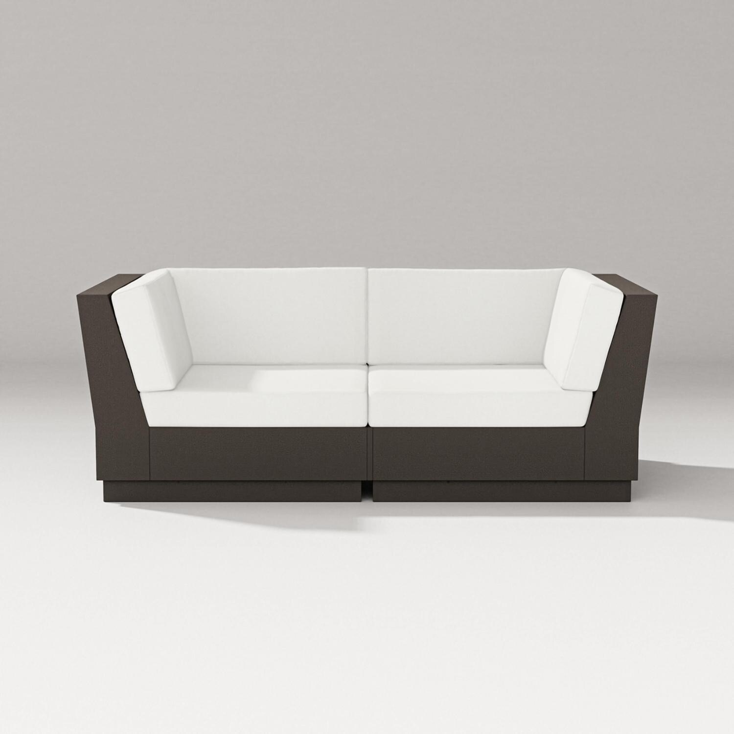 Elevate 2 Person Recycled Plastic Sectional Loveseat in Vintage Coffee/Natural Linen By PW Designer Series